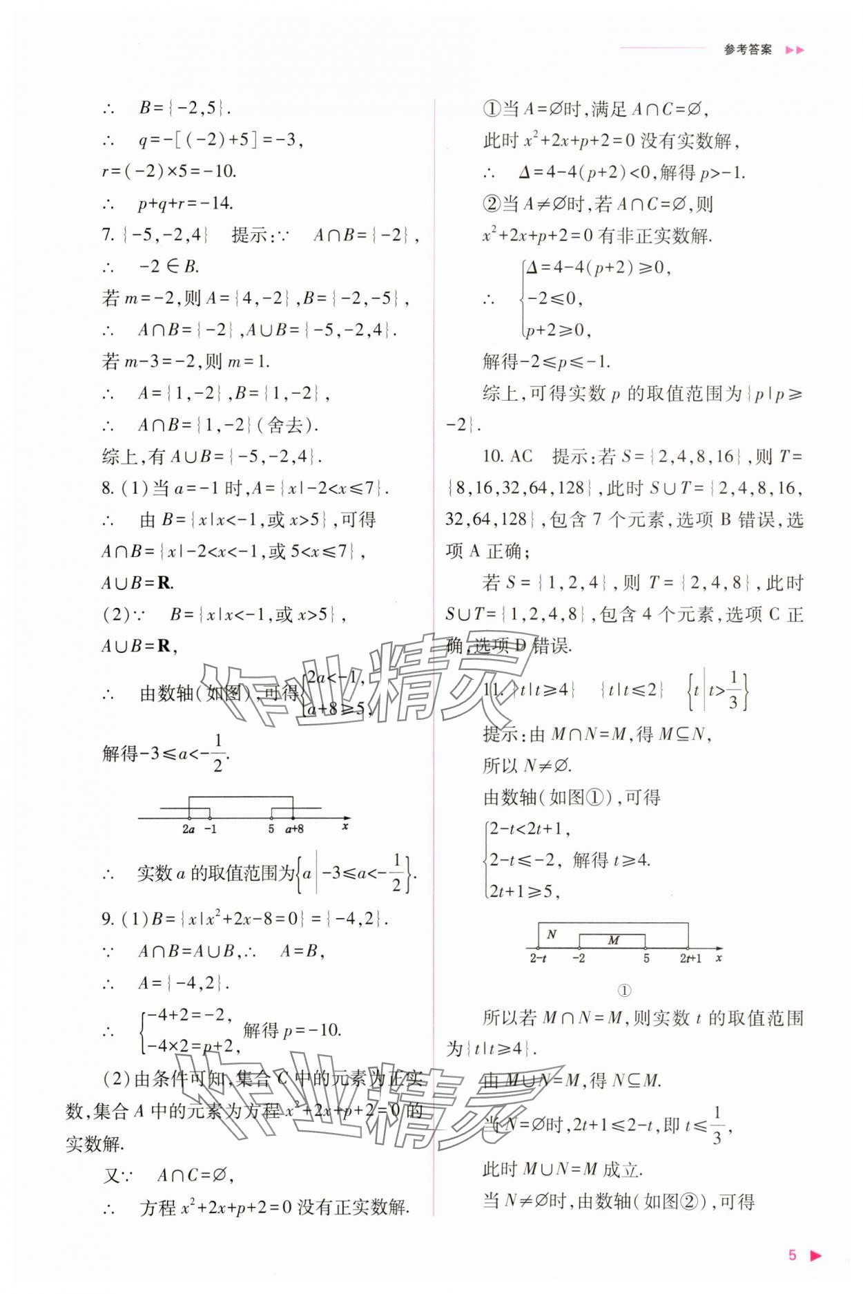 2023年普通高中新课程同步练习册高中数学必修1人教版 参考答案第5页