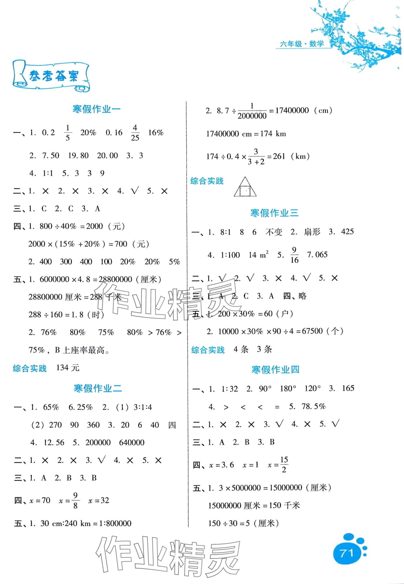 2024年寒假生活河北少年兒童出版社六年級(jí)數(shù)學(xué)冀教版 第1頁