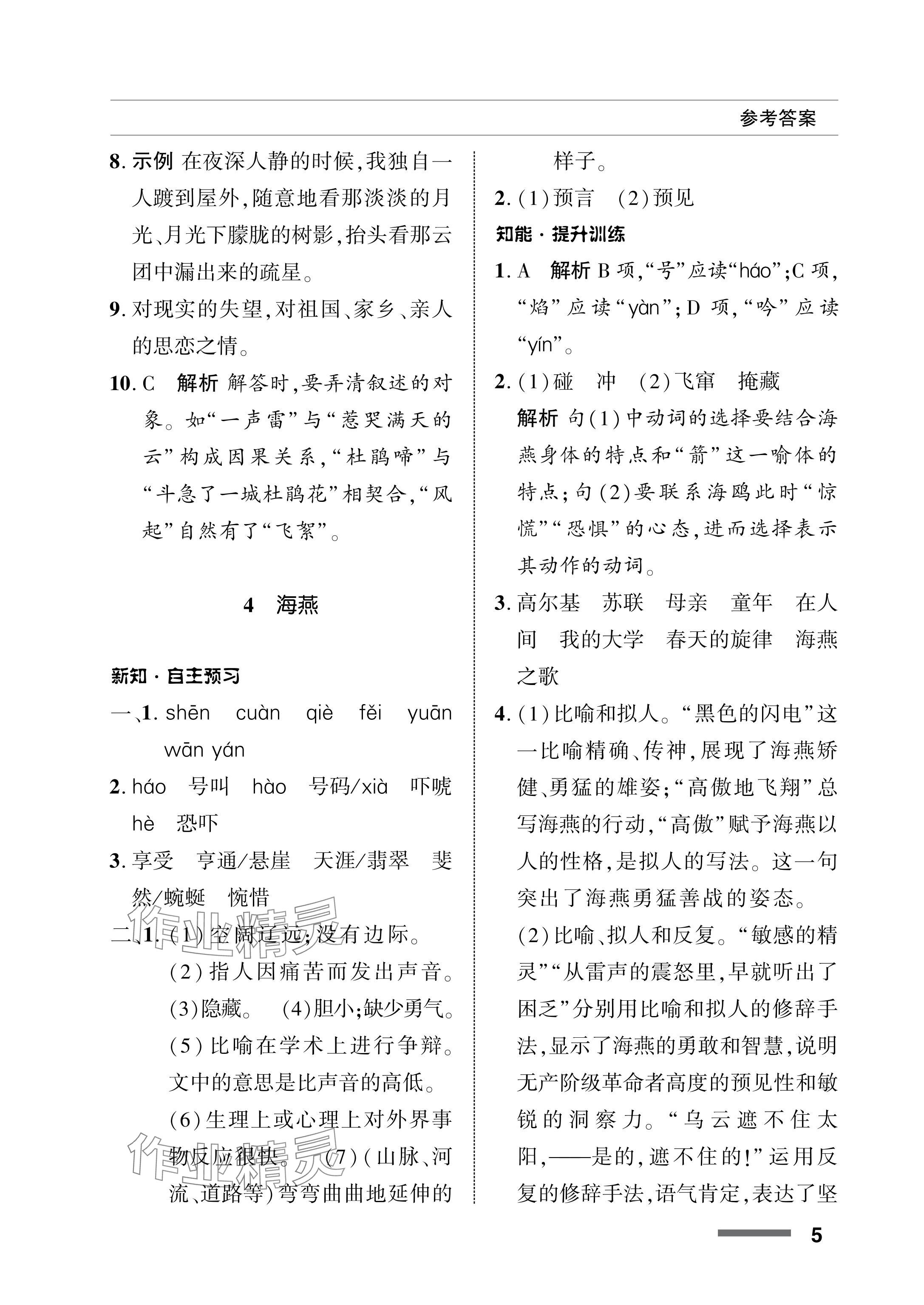 2024年配套綜合練習甘肅九年級語文下冊人教版 參考答案第5頁