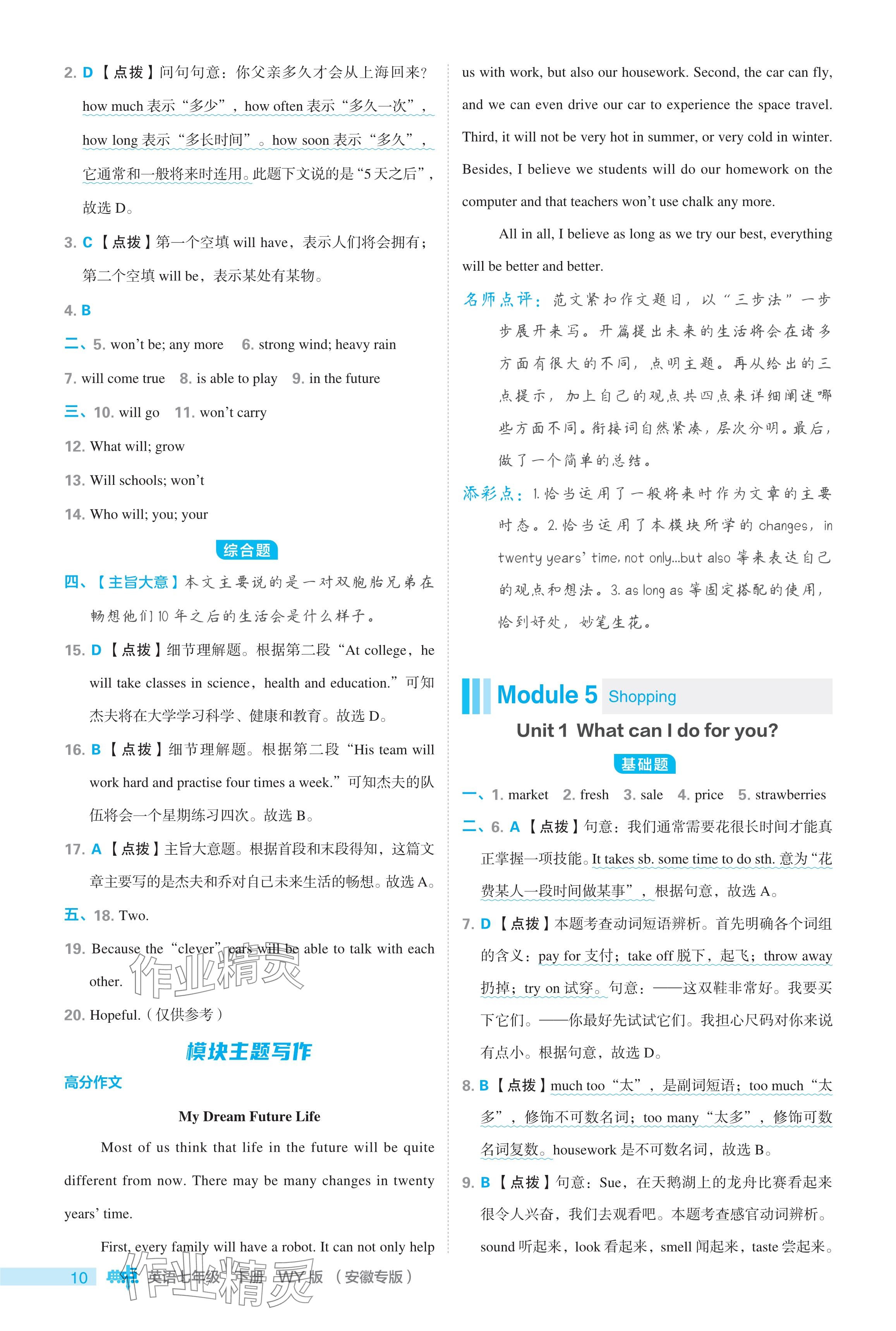 2024年综合应用创新题典中点七年级英语下册外研版安徽专用 参考答案第10页