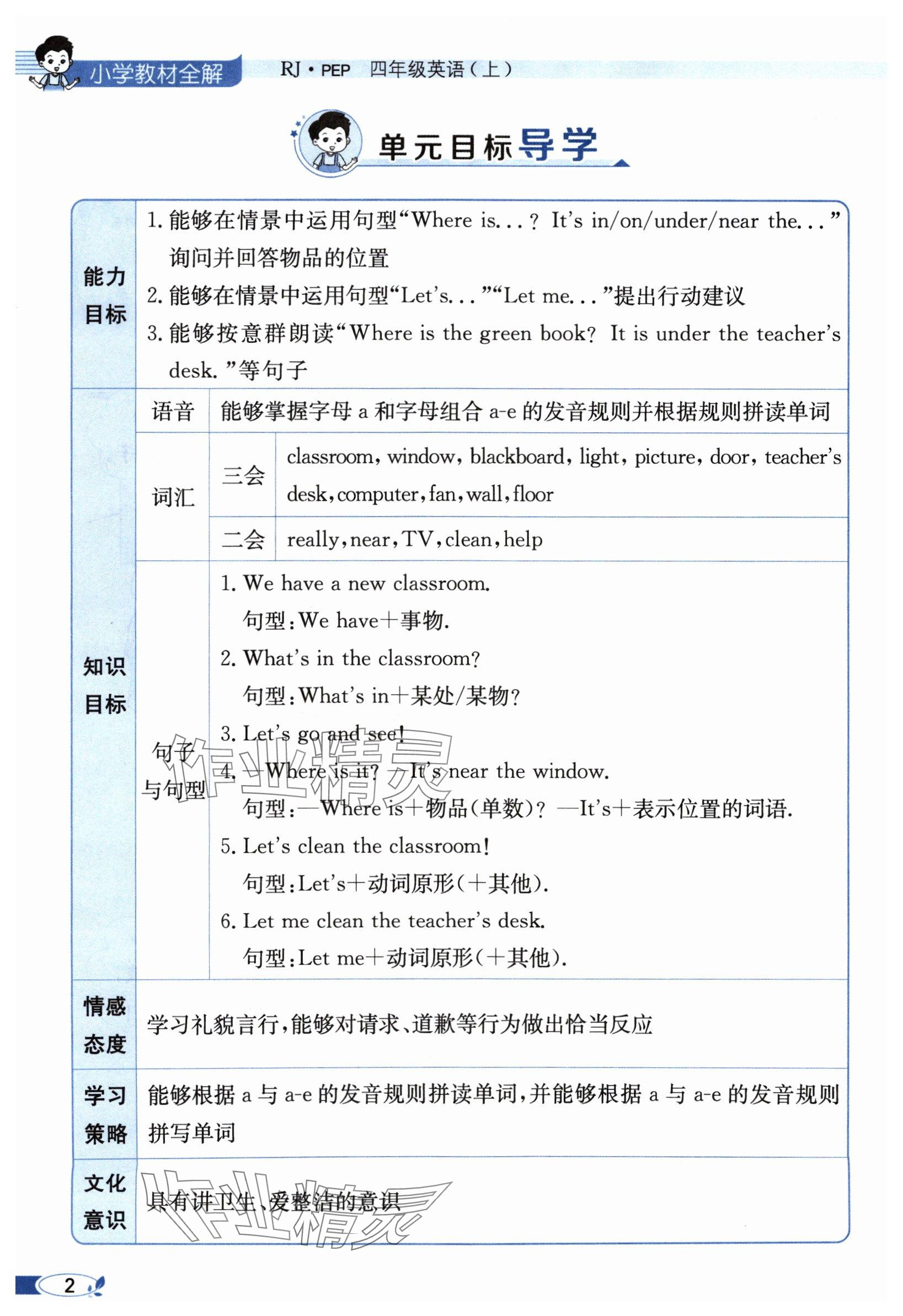 2024年教材課本四年級英語上冊人教版 參考答案第2頁