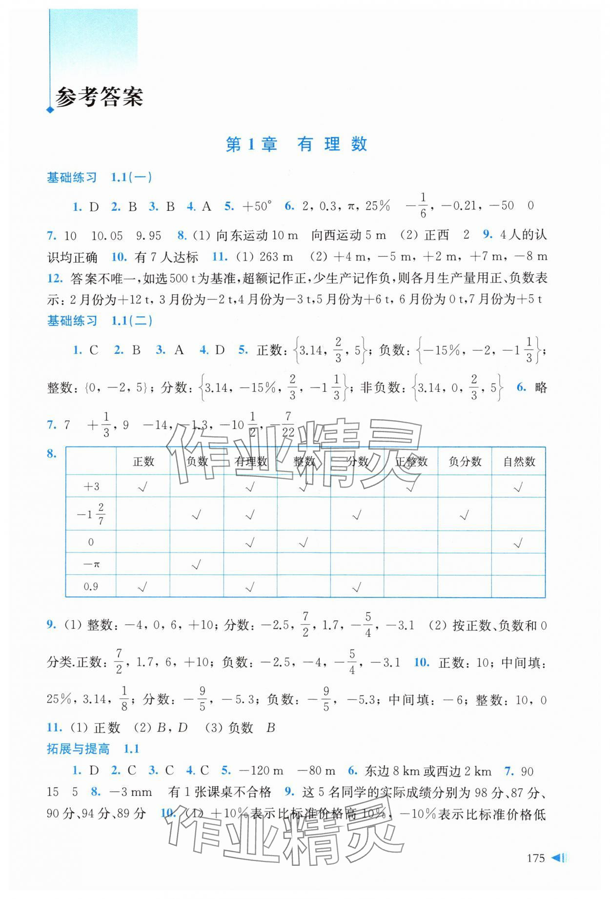 2023年同步练习上海科学技术出版社七年级数学上册沪科版 参考答案第1页