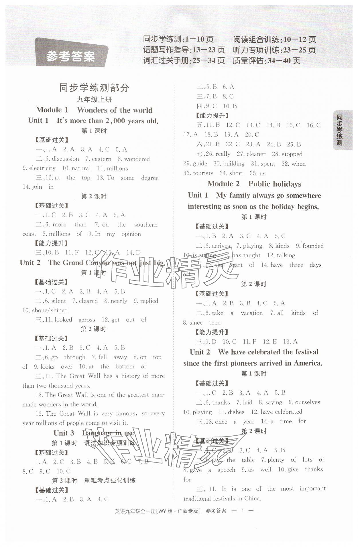 2024年全效學(xué)習(xí)同步學(xué)練測九年級(jí)英語全一冊(cè)外研版廣西專版 第1頁