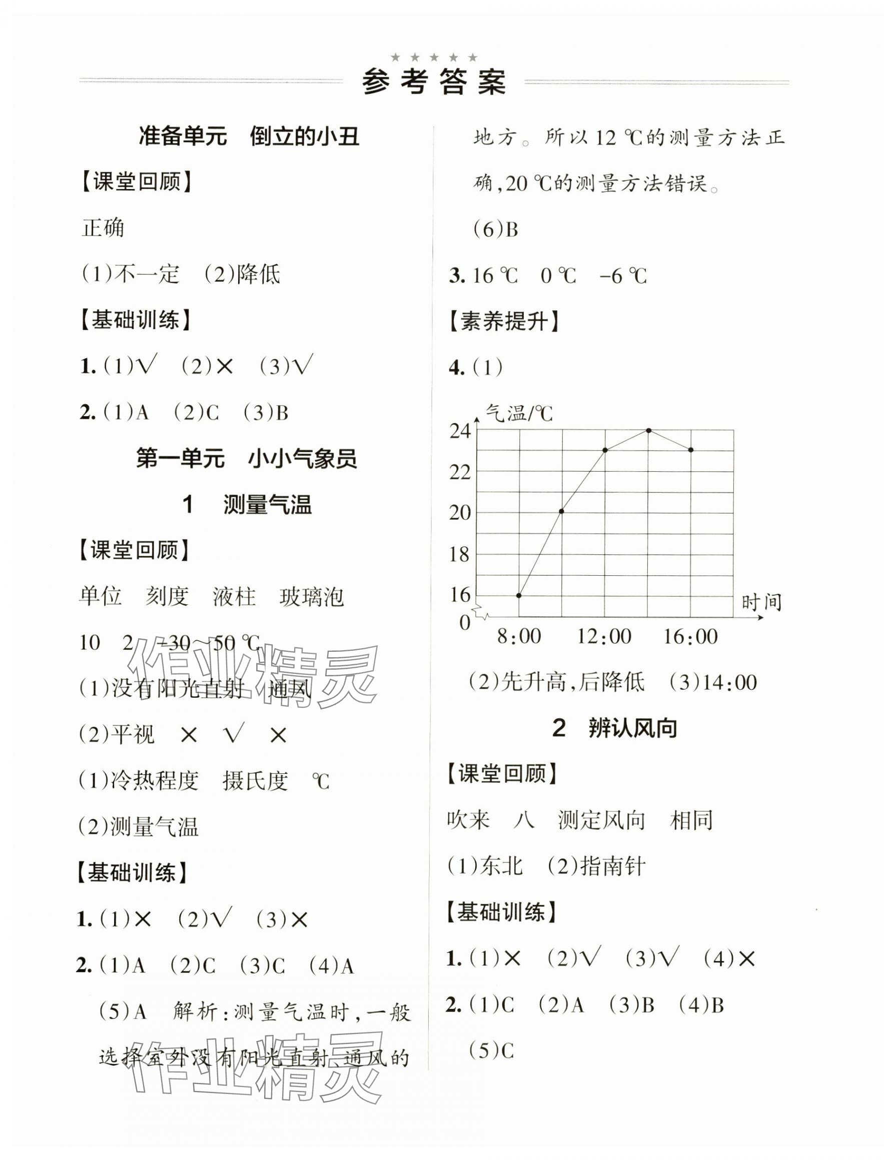 2024年小學學霸作業(yè)本三年級科學上冊大象版河南專版 參考答案第1頁