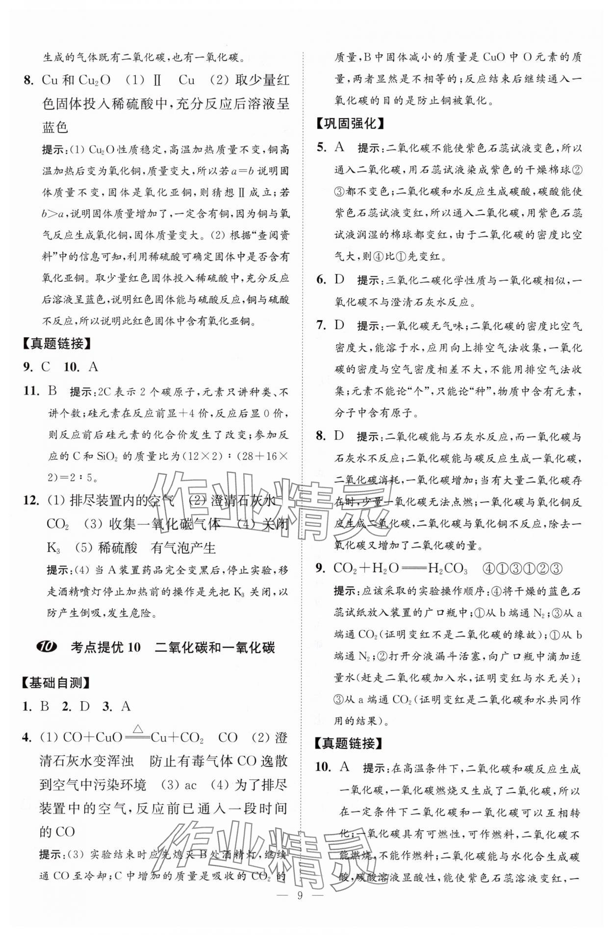 2024年中考化学小题狂做提优版 参考答案第9页