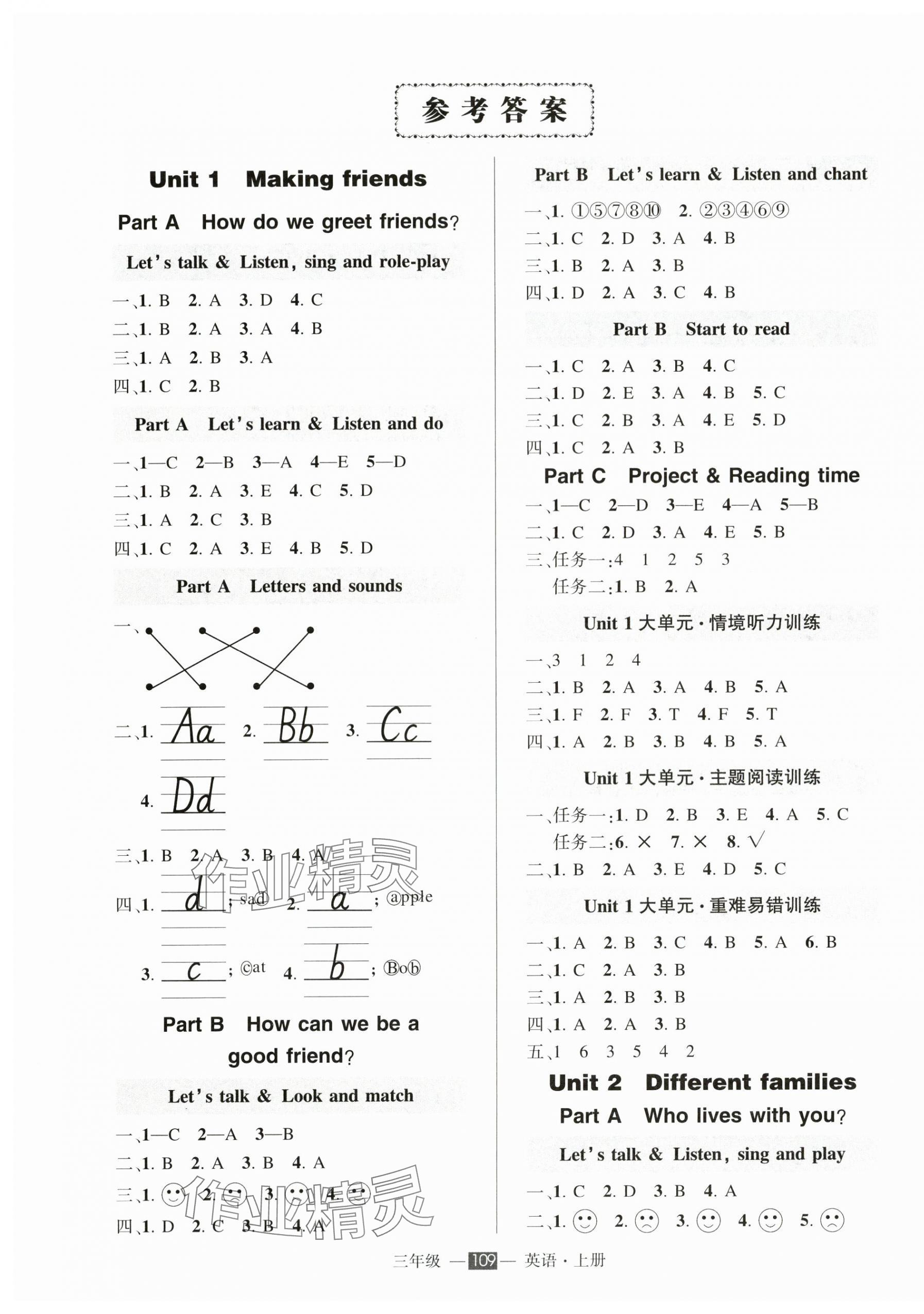 2024年?duì)钤刹怕穭?chuàng)優(yōu)作業(yè)100分三年級(jí)英語(yǔ)上冊(cè)人教版浙江專版 參考答案第1頁(yè)