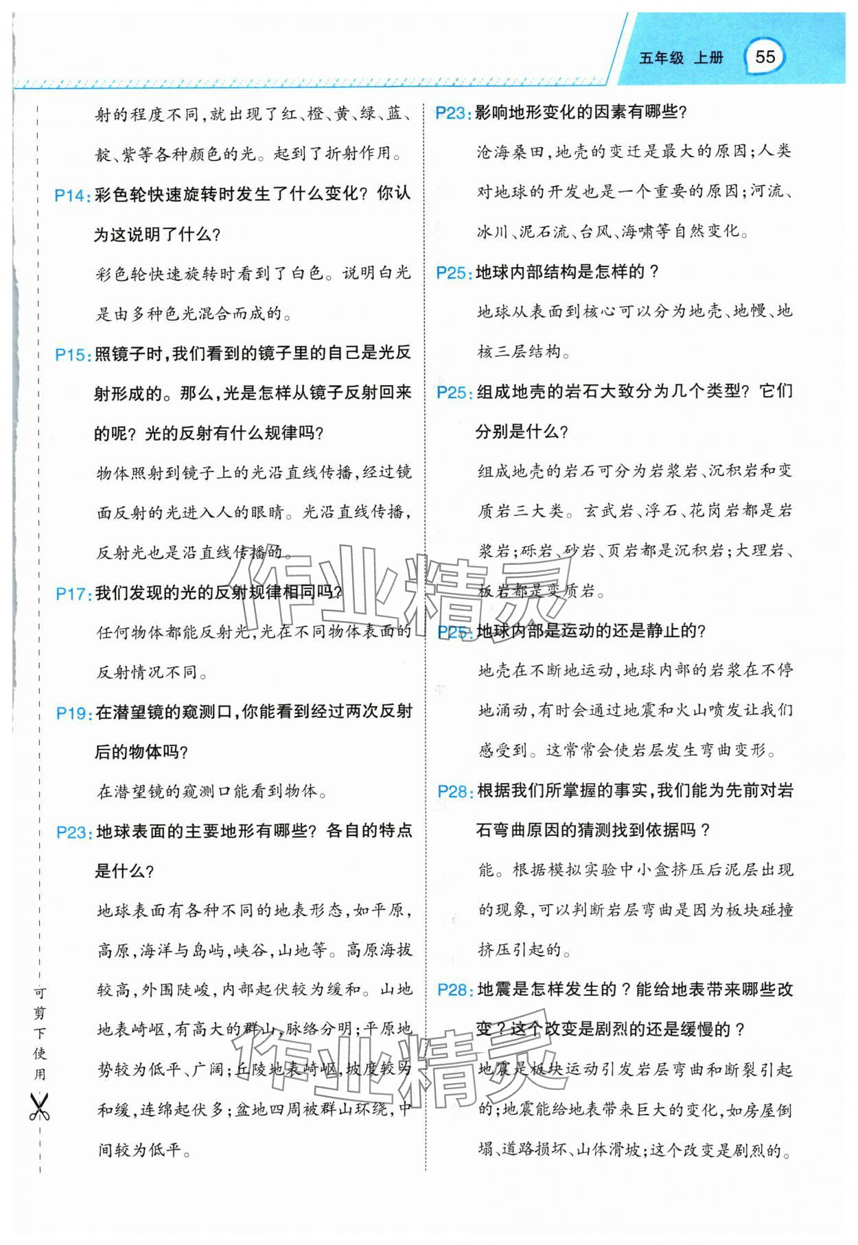 2024年名师面对面先学后练五年级科学上册教科版 参考答案第2页