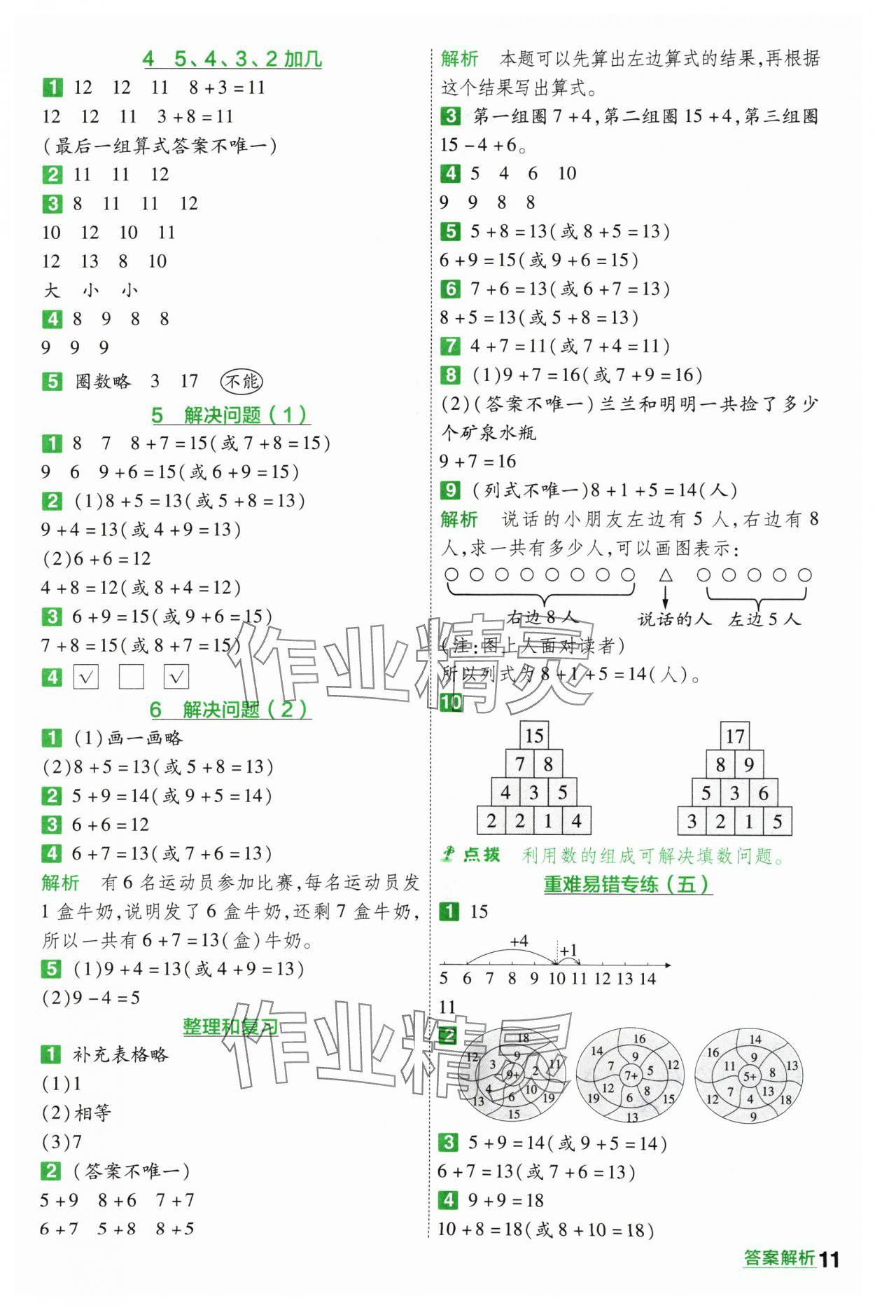 2024年一遍過一年級(jí)數(shù)學(xué)上冊(cè)人教版 參考答案第11頁(yè)