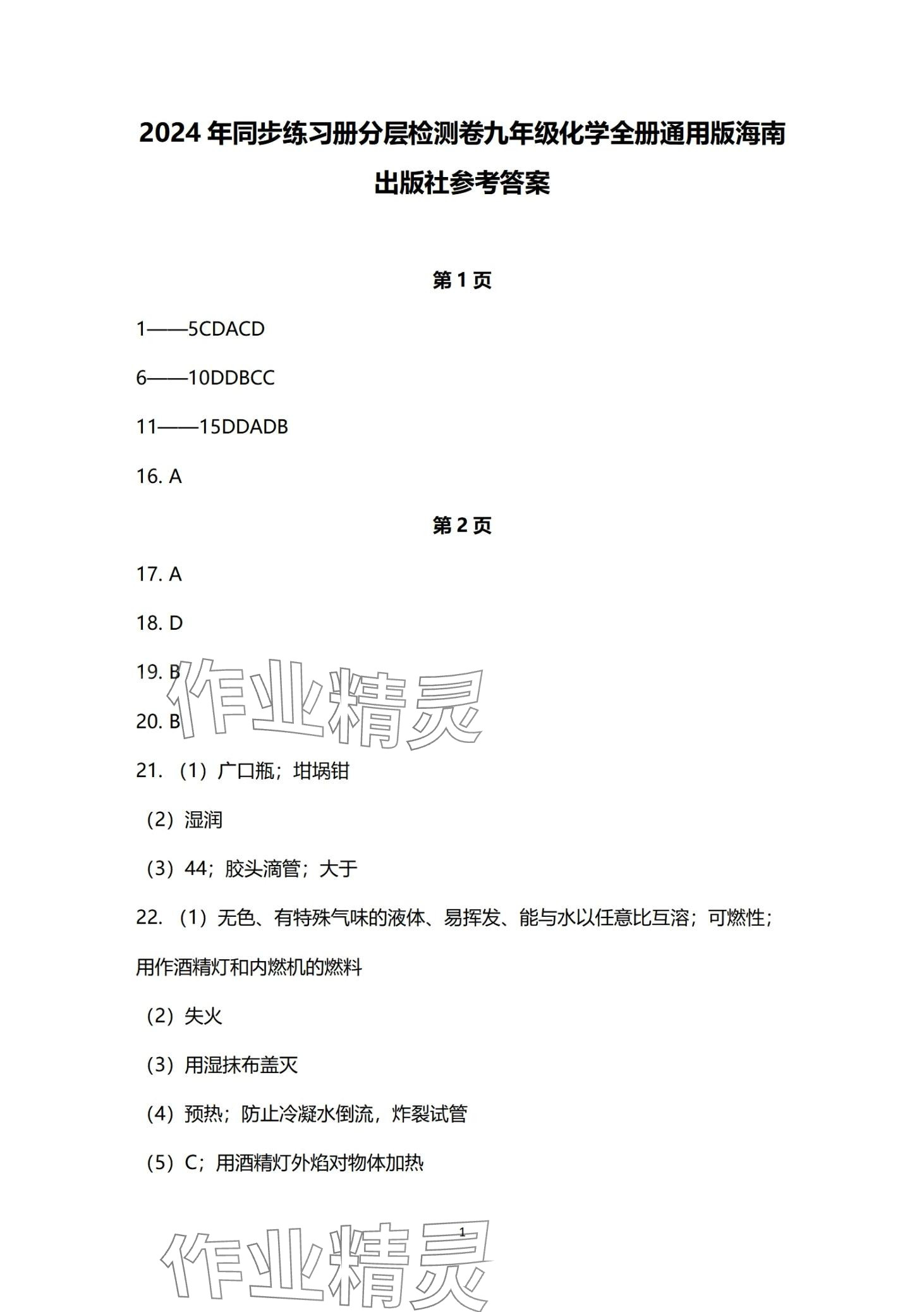 2024年同步練習(xí)冊分層檢測卷九年級化學(xué)全一冊 第1頁