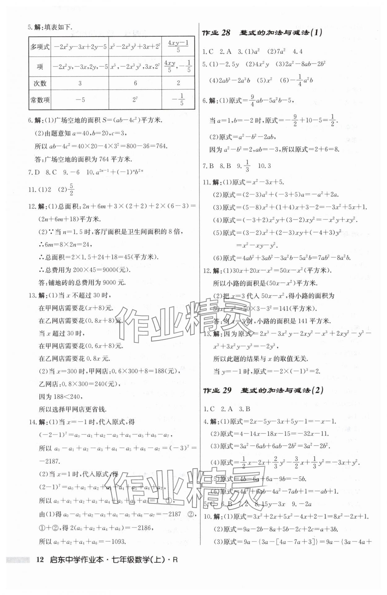 2024年启东中学作业本七年级数学上册人教版 第12页