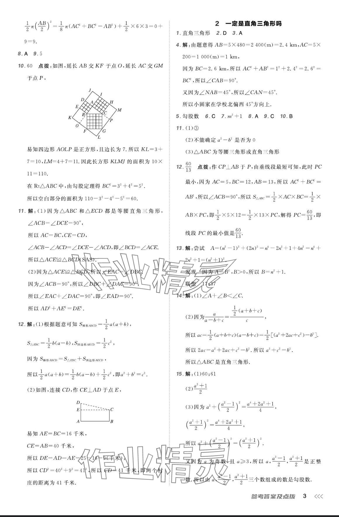 2024年點撥訓(xùn)練八年級數(shù)學(xué)上冊北師大版 參考答案第2頁