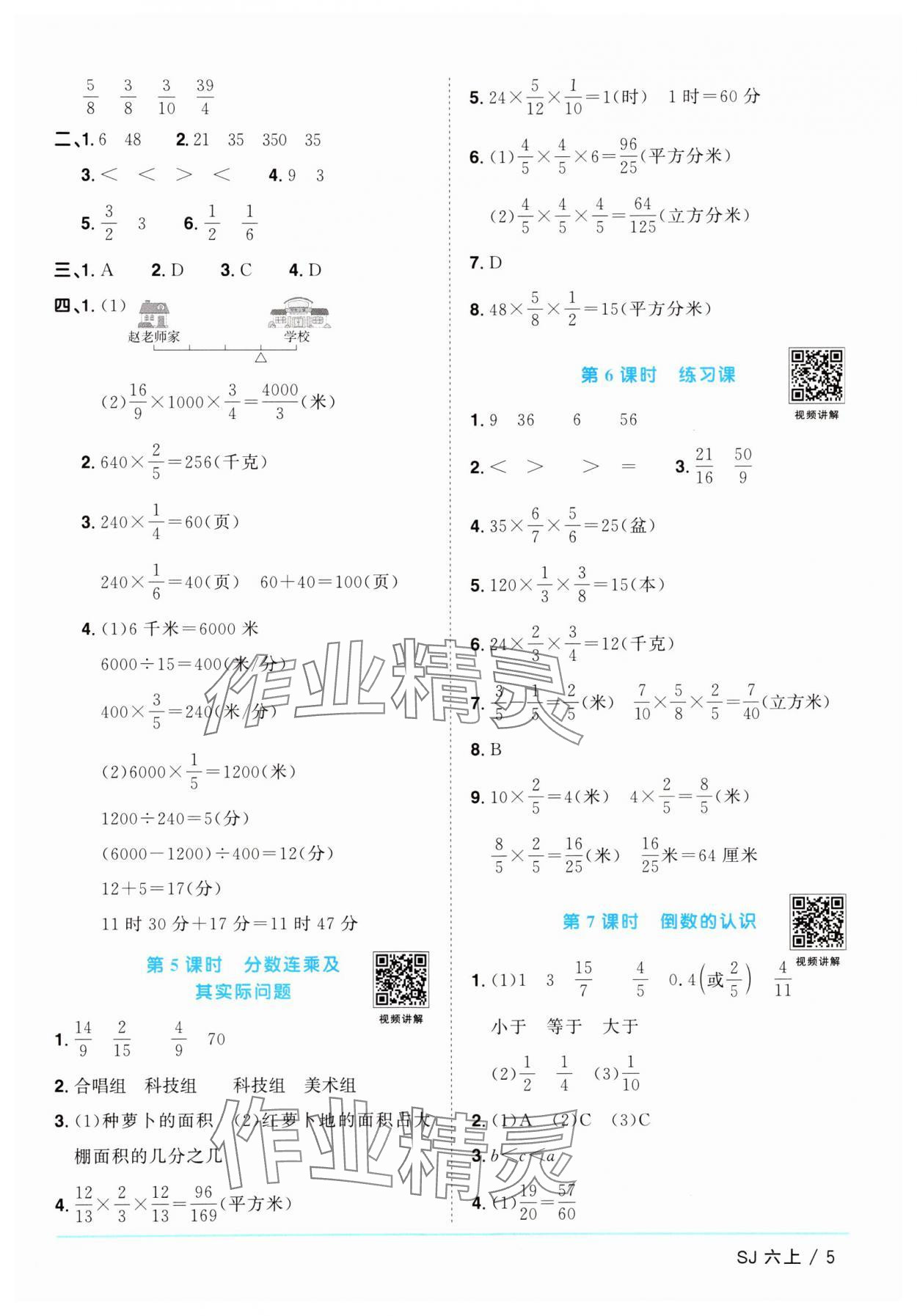 2024年陽光同學(xué)課時(shí)優(yōu)化作業(yè)六年級數(shù)學(xué)上冊蘇教版 參考答案第5頁