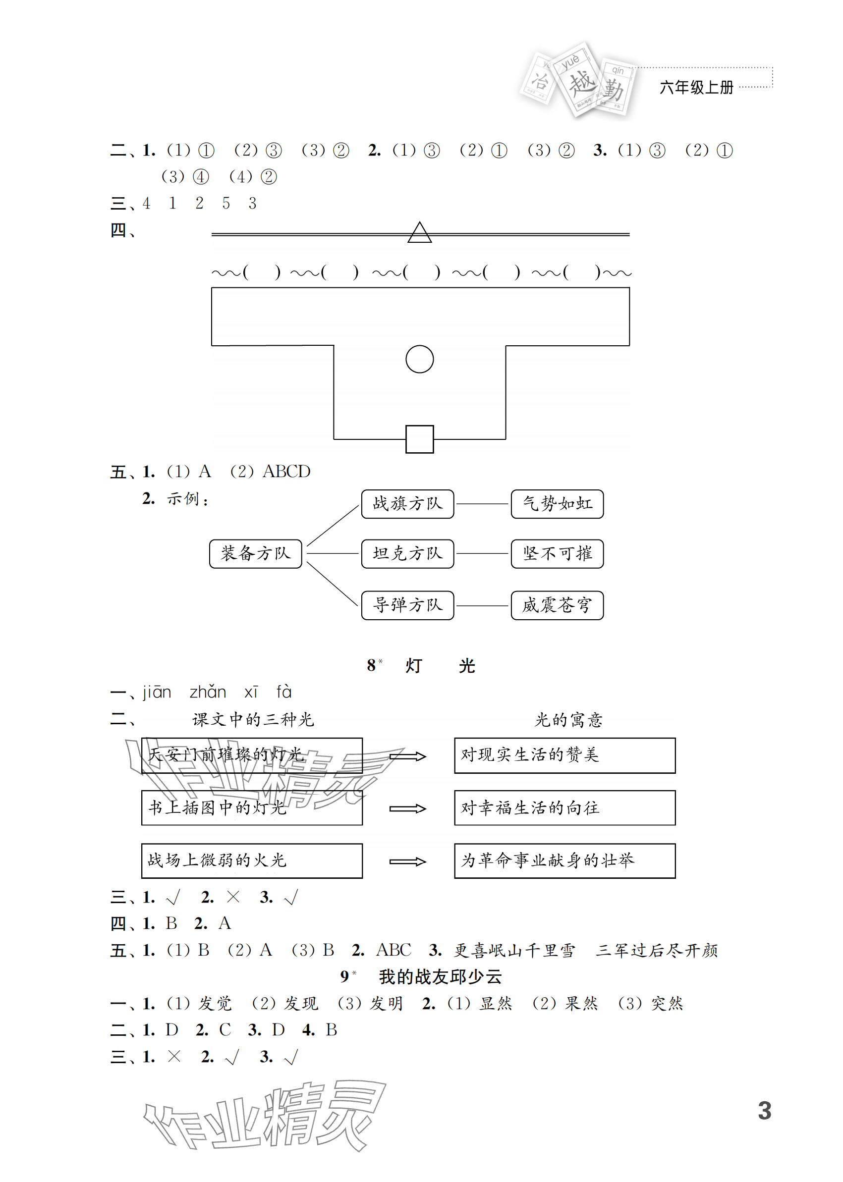 2024年練習(xí)與測(cè)試六年級(jí)語(yǔ)文上冊(cè)人教版 參考答案第3頁(yè)