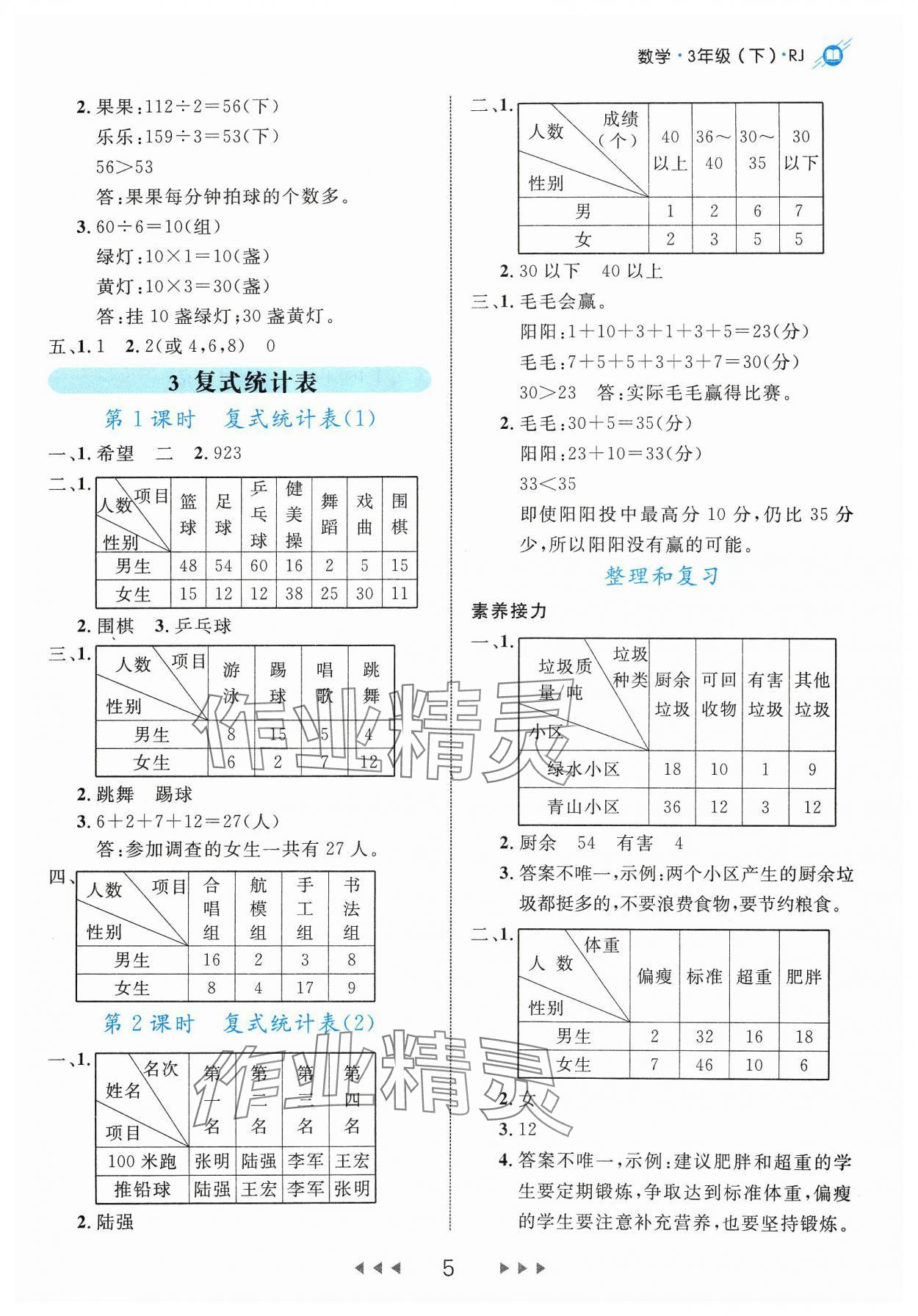 2024年細解巧練三年級數(shù)學下冊人教版 參考答案第5頁