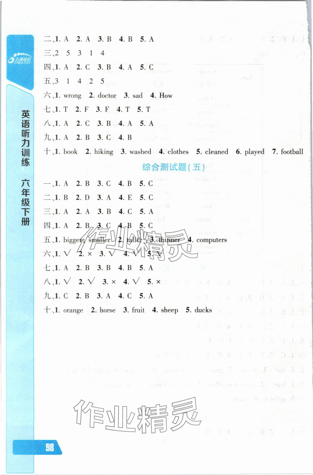 2024年长江全能学案英语听力训练六年级下册人教版 第8页