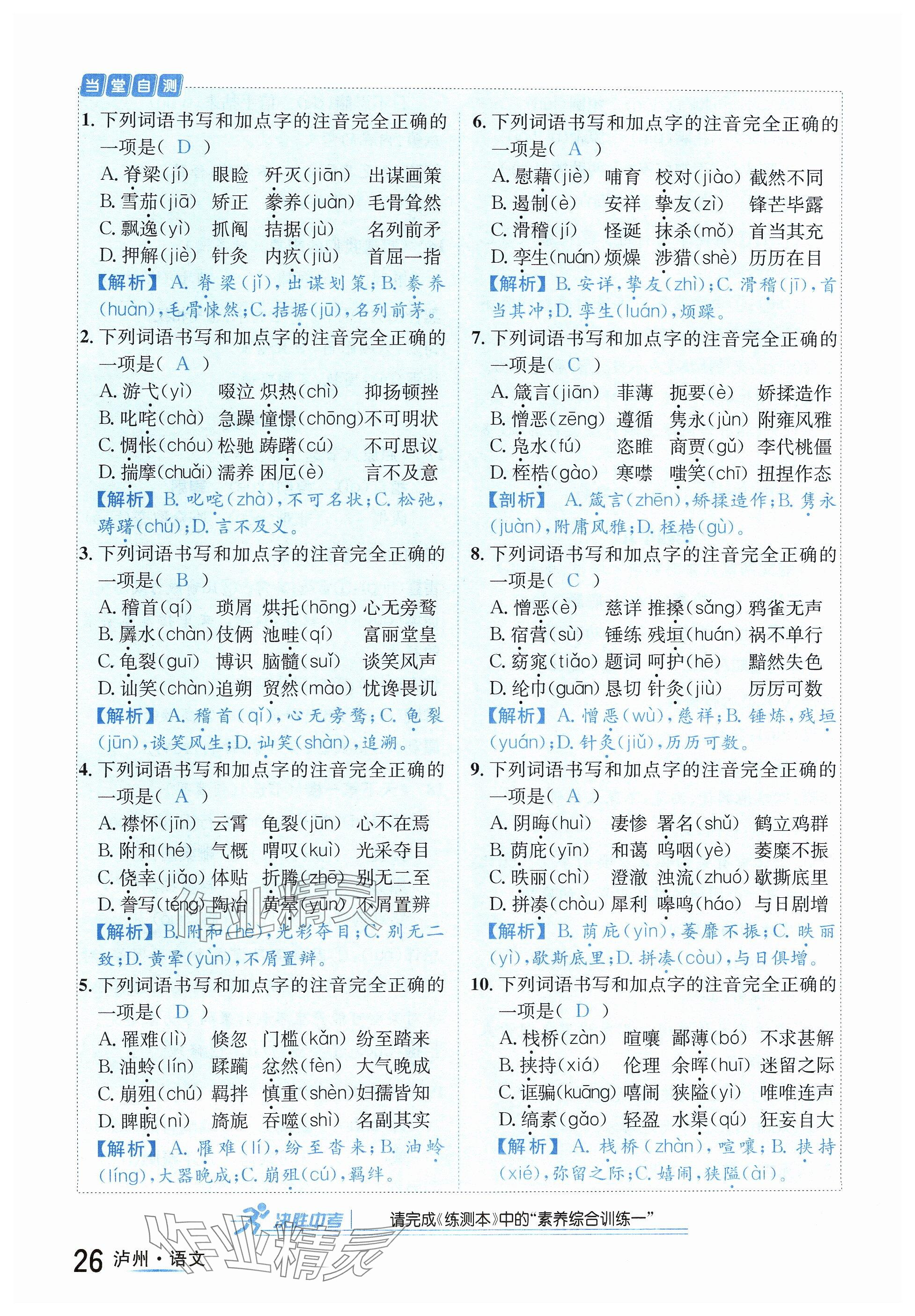 2024年国华考试中考总动员语文泸州专版 参考答案第26页