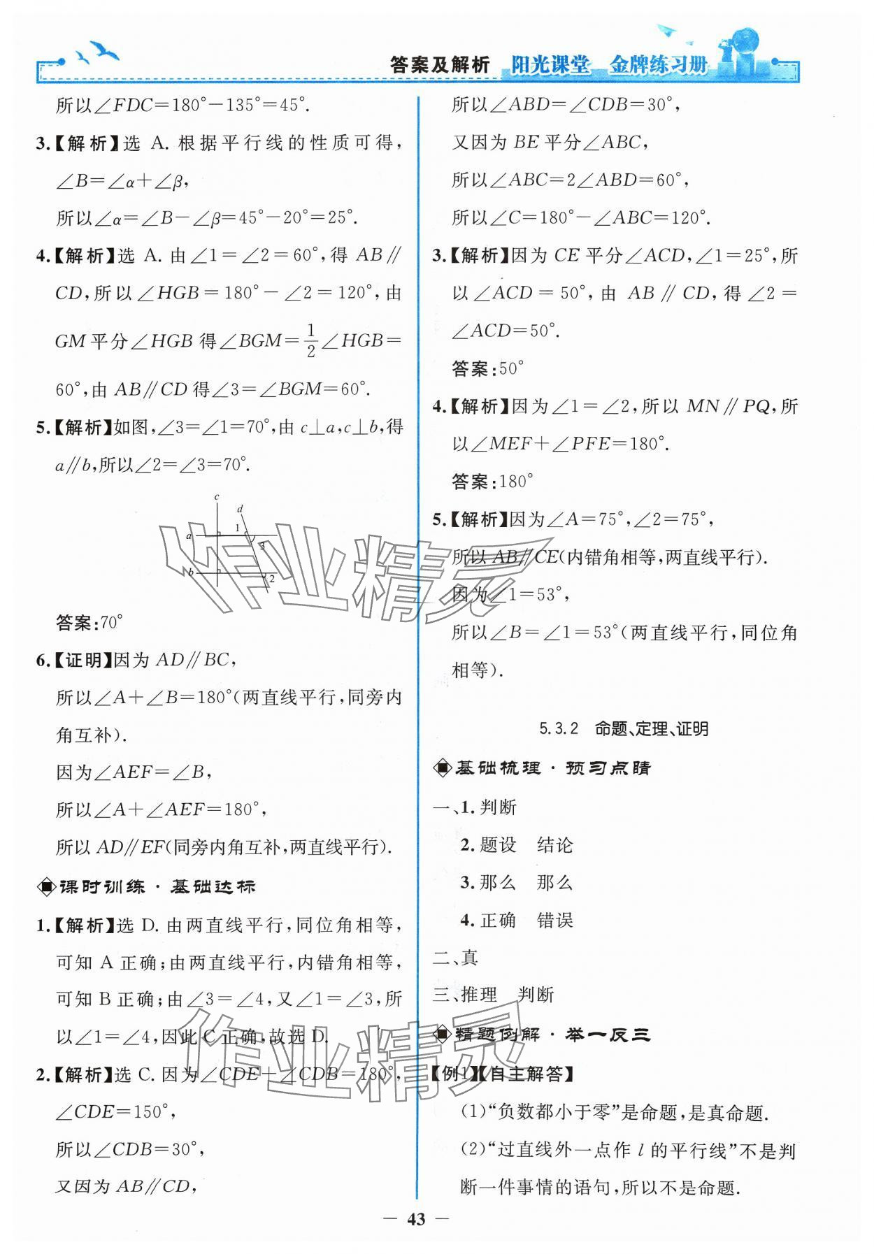 2024年阳光课堂金牌练习册七年级数学下册人教版 第7页