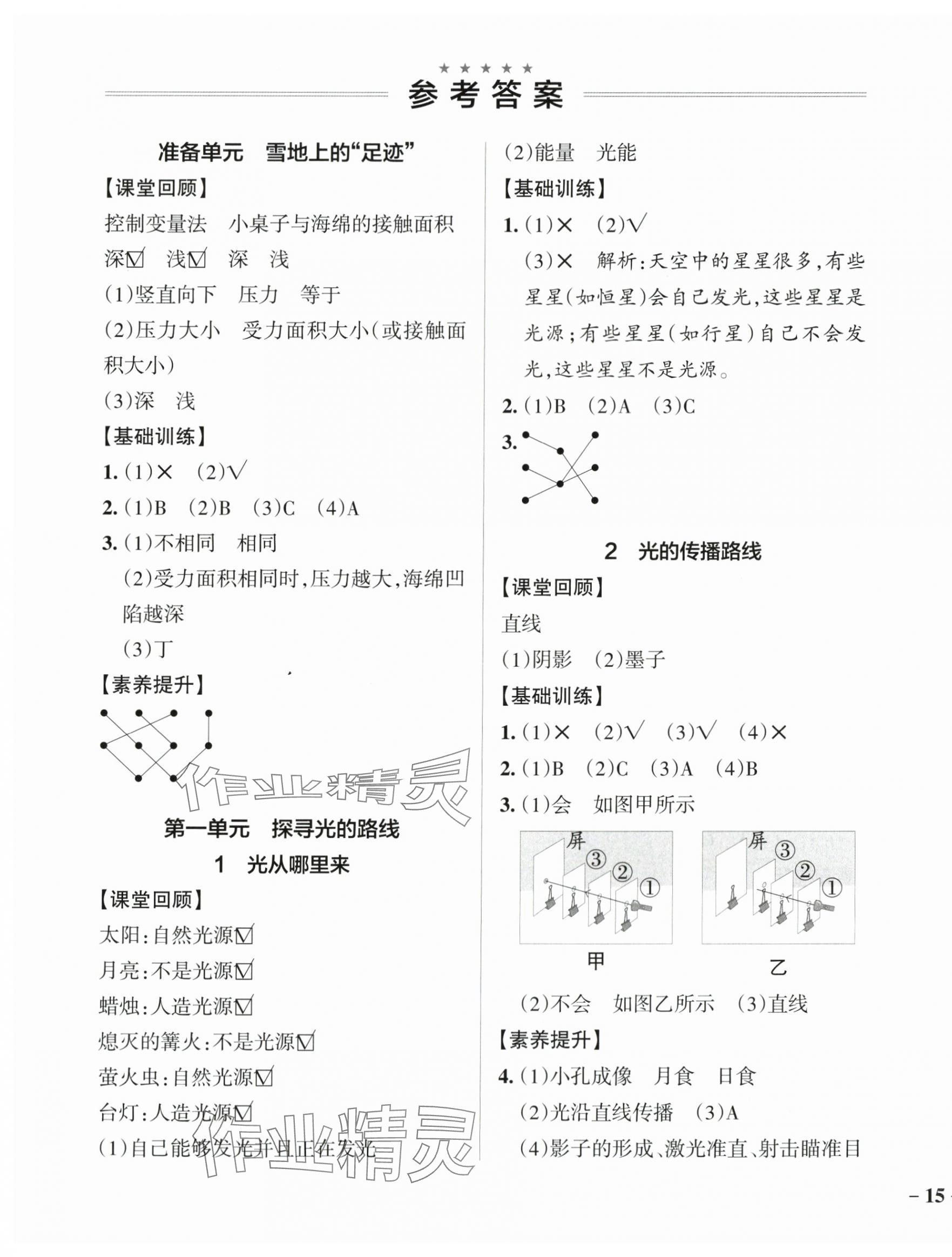 2024年小学学霸作业本五年级科学下册大象版 参考答案第1页