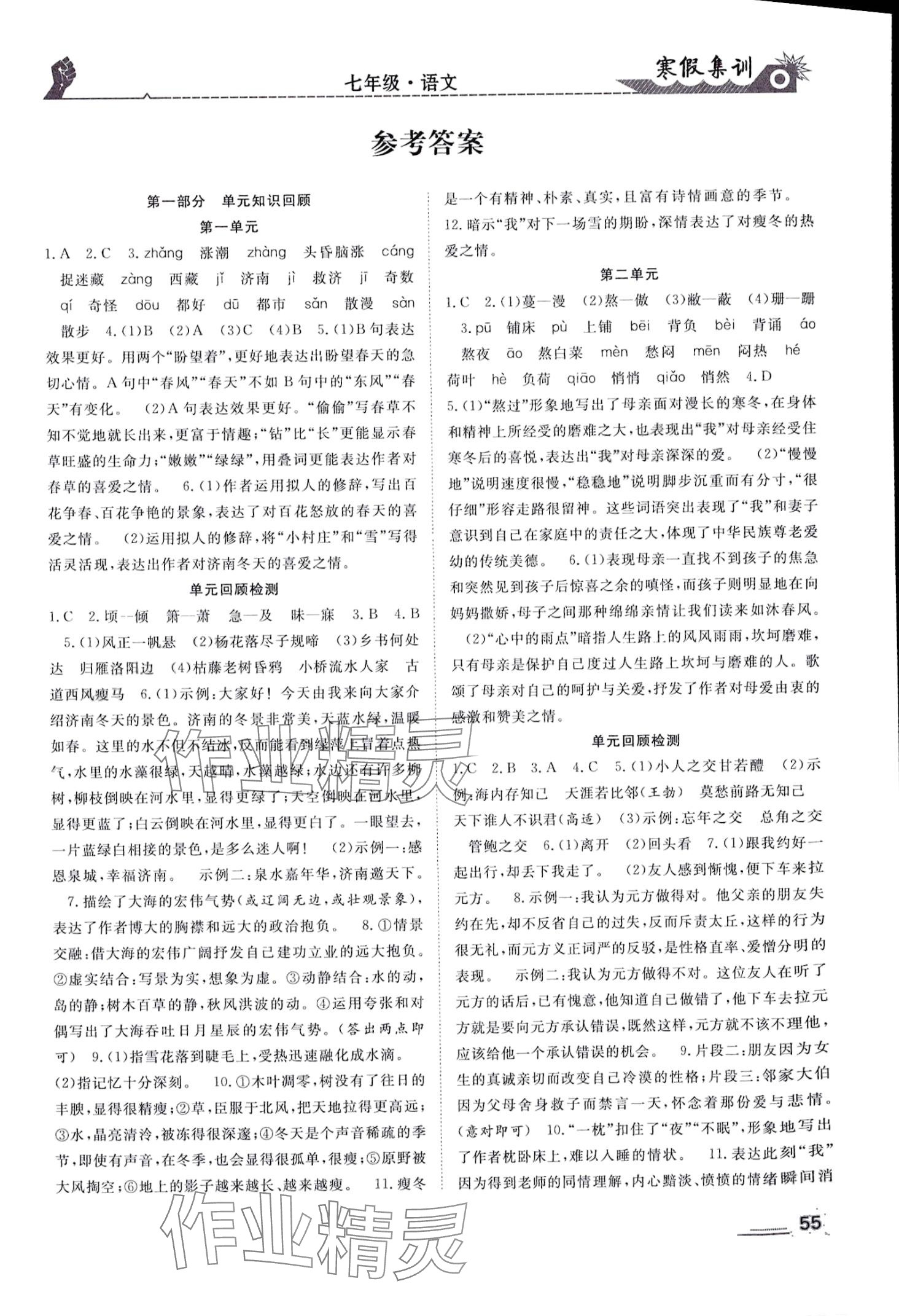 2024年寒假集训合肥工业大学出版社七年级语文 第1页