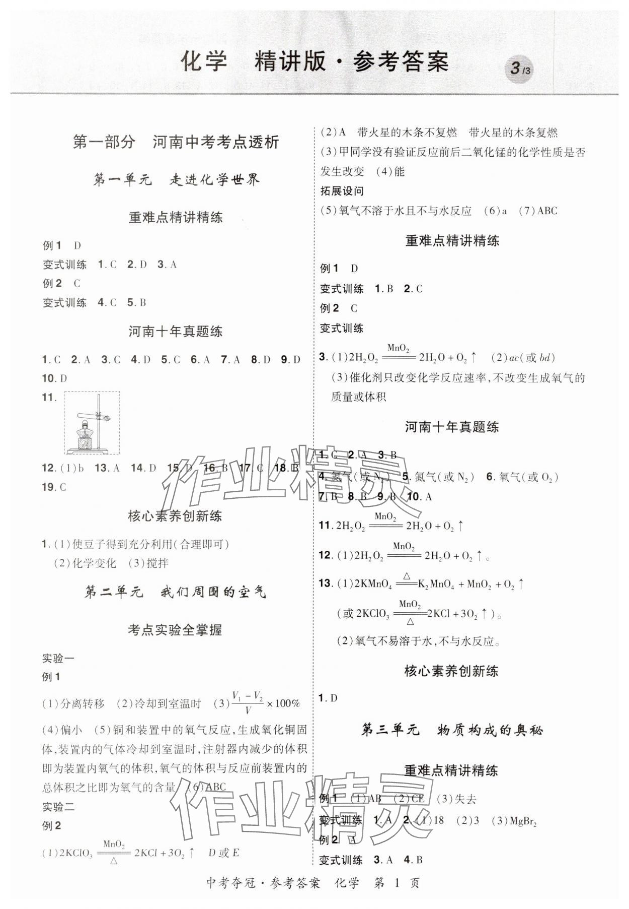 2024年国华教育中考夺冠化学河南专版 参考答案第3页