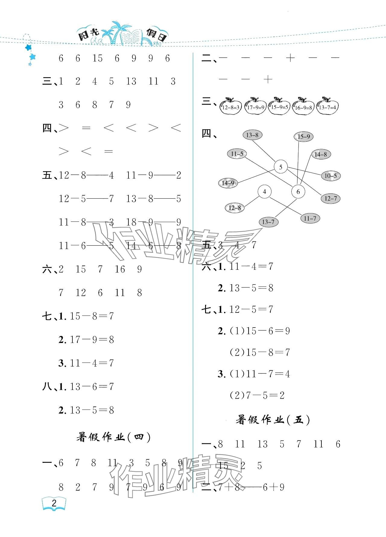 2024年陽(yáng)光假日暑假一年級(jí)數(shù)學(xué)人教版 參考答案第2頁(yè)