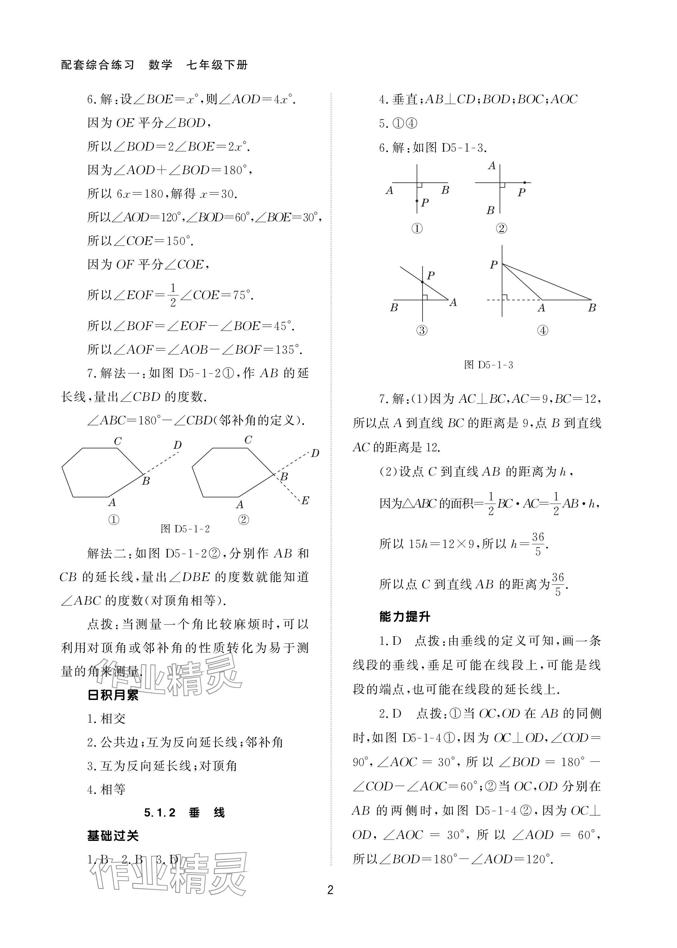 2024年配套综合练习甘肃七年级数学下册人教版 参考答案第2页