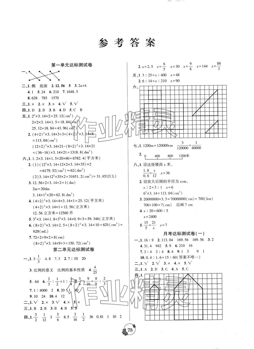 2024年樂學(xué)名校點(diǎn)金卷六年級數(shù)學(xué)下冊北師大版 參考答案第1頁