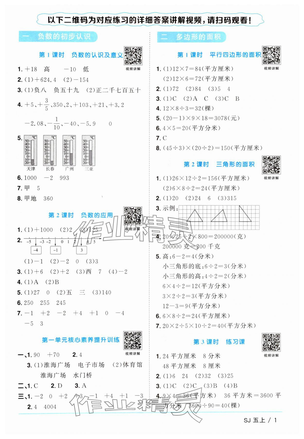 2024年阳光同学课时优化作业五年级数学上册苏教版 参考答案第1页