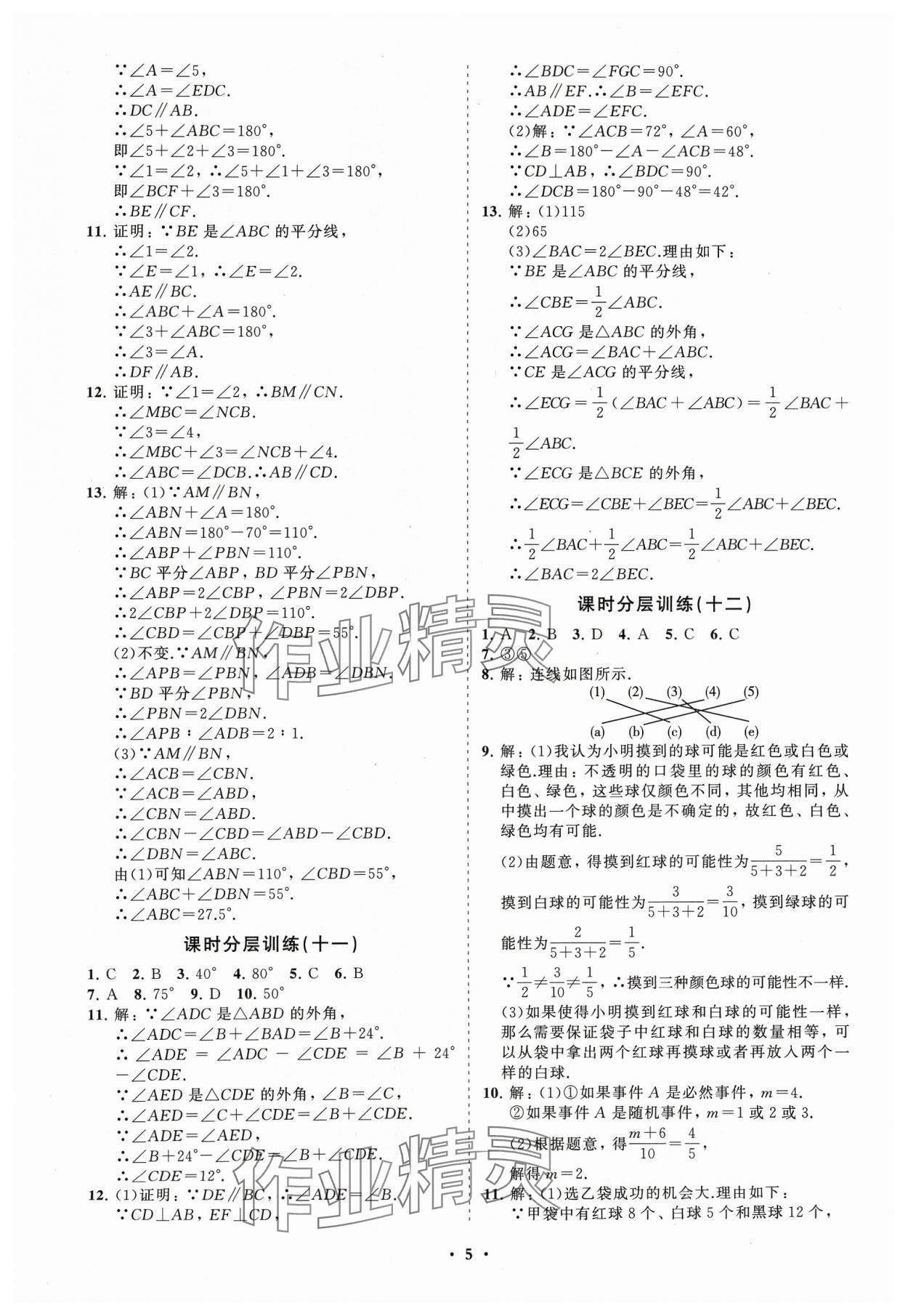 2024年同步练习册分层卷七年级数学下册鲁教版54制 参考答案第5页