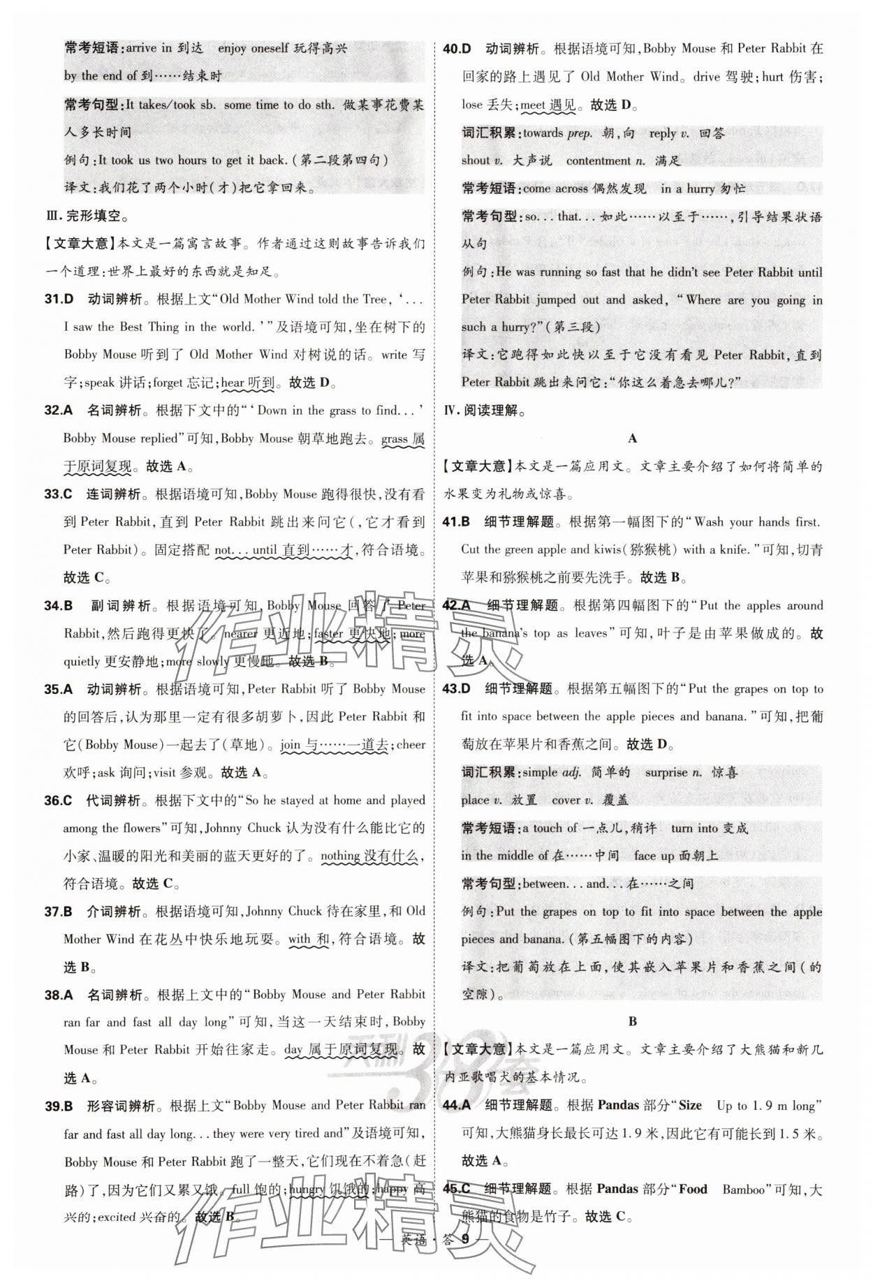 2024年天利38套新课标全国中考试题精选英语 参考答案第9页