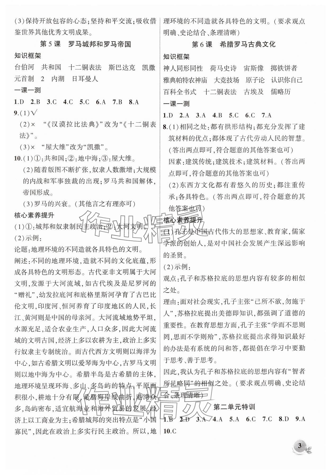 2024年創(chuàng)新課堂創(chuàng)新作業(yè)本九年級歷史上冊人教版 參考答案第3頁