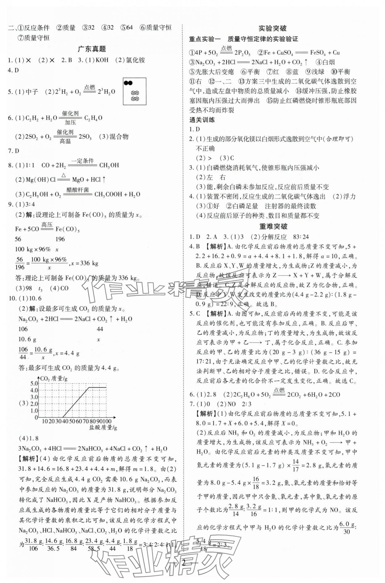 2024年领跑中考化学广东专版 参考答案第2页
