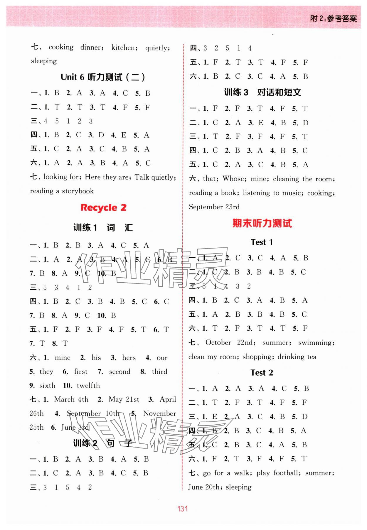 2024年通城學(xué)典小學(xué)英語(yǔ)聽(tīng)力能手五年級(jí)下冊(cè)人教版 參考答案第7頁(yè)