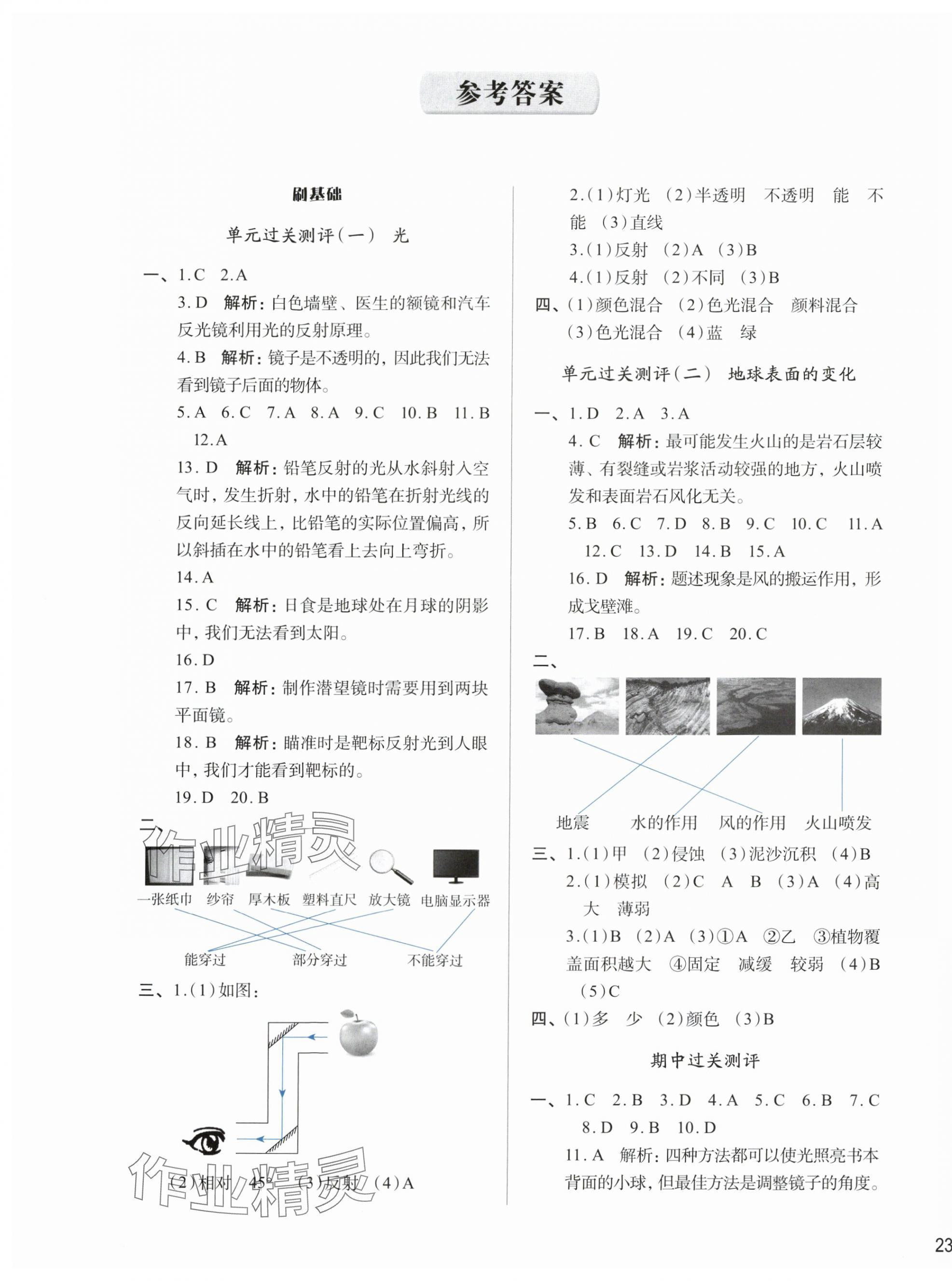 2024年知行合期末必刷題五年級科學(xué)上冊教科版 參考答案第1頁