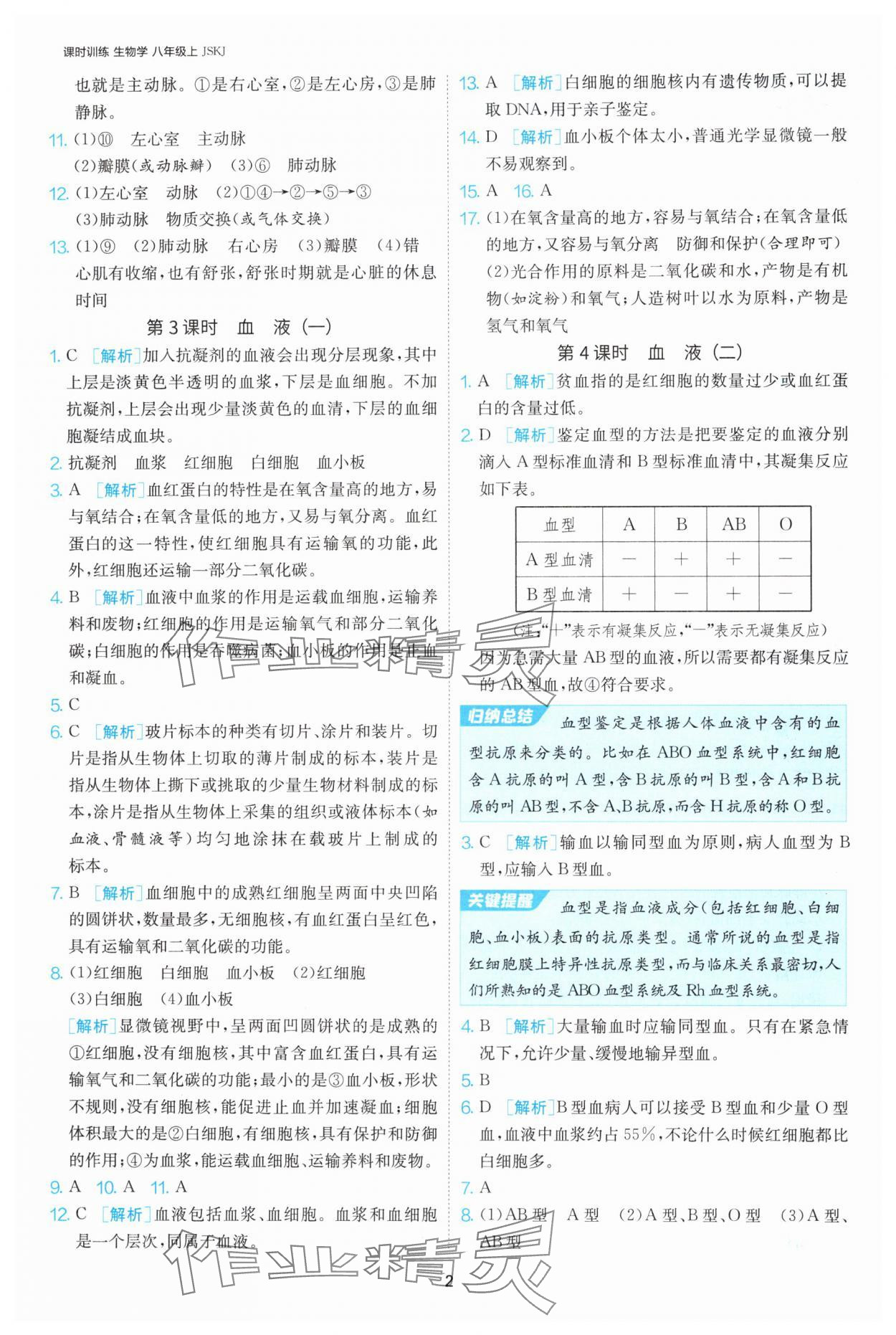 2024年課時訓(xùn)練江蘇人民出版社八年級生物上冊蘇科版 參考答案第2頁