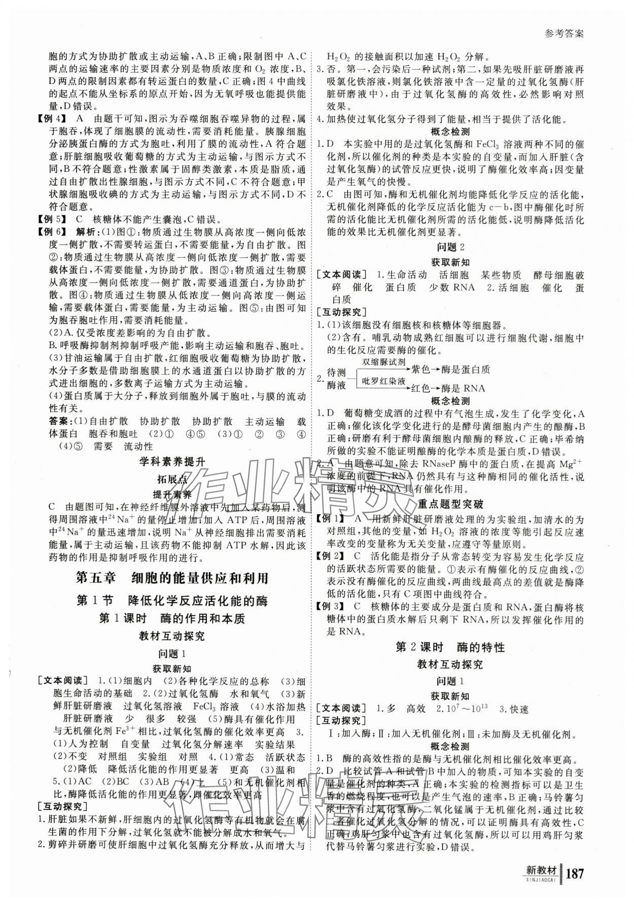 2023与名师对话高中新课标同步导学案生物必修1人教版 参考答案第12页