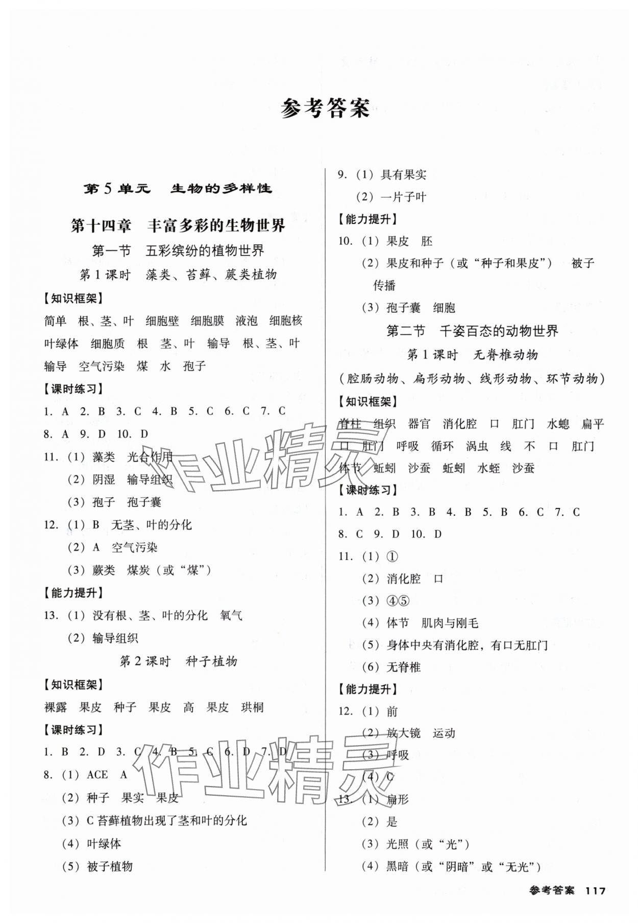 2024年全優(yōu)點(diǎn)練課計(jì)劃八年級(jí)生物上冊(cè)蘇教版 參考答案第1頁