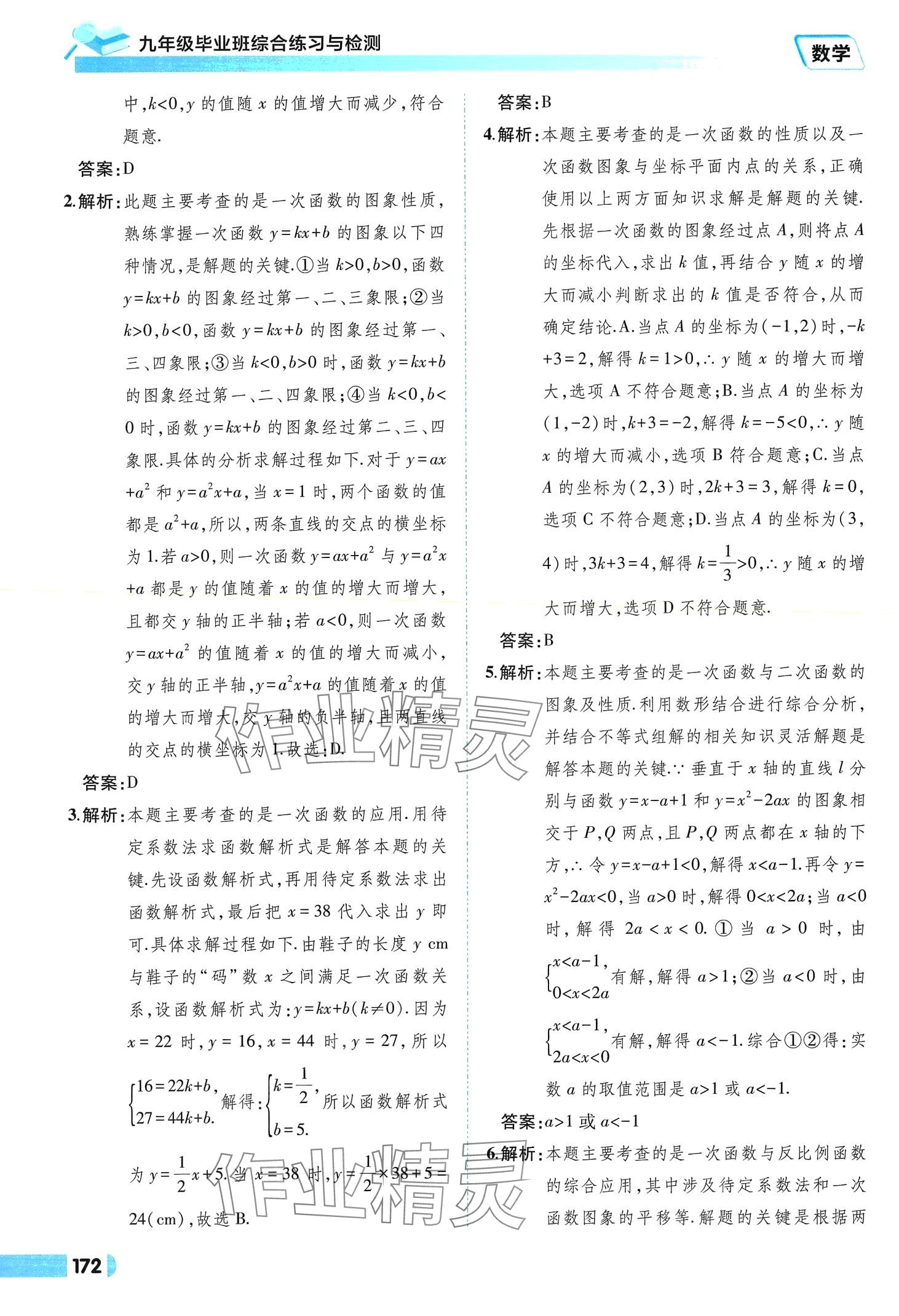 2024年九年级毕业班综合练习与检测数学中考安徽专版 参考答案第8页