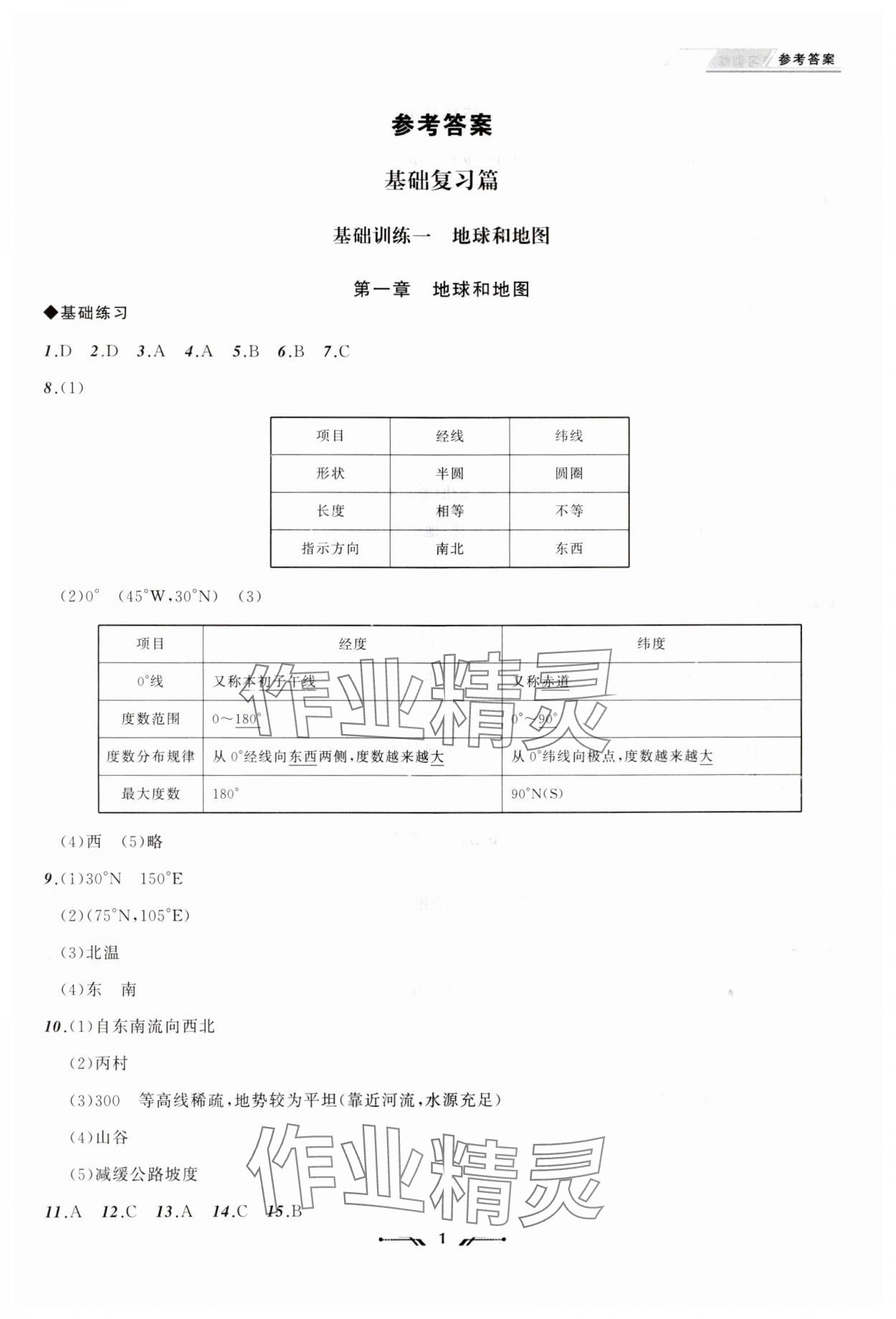 2024年中考全程复习训练地理大连专版 参考答案第1页