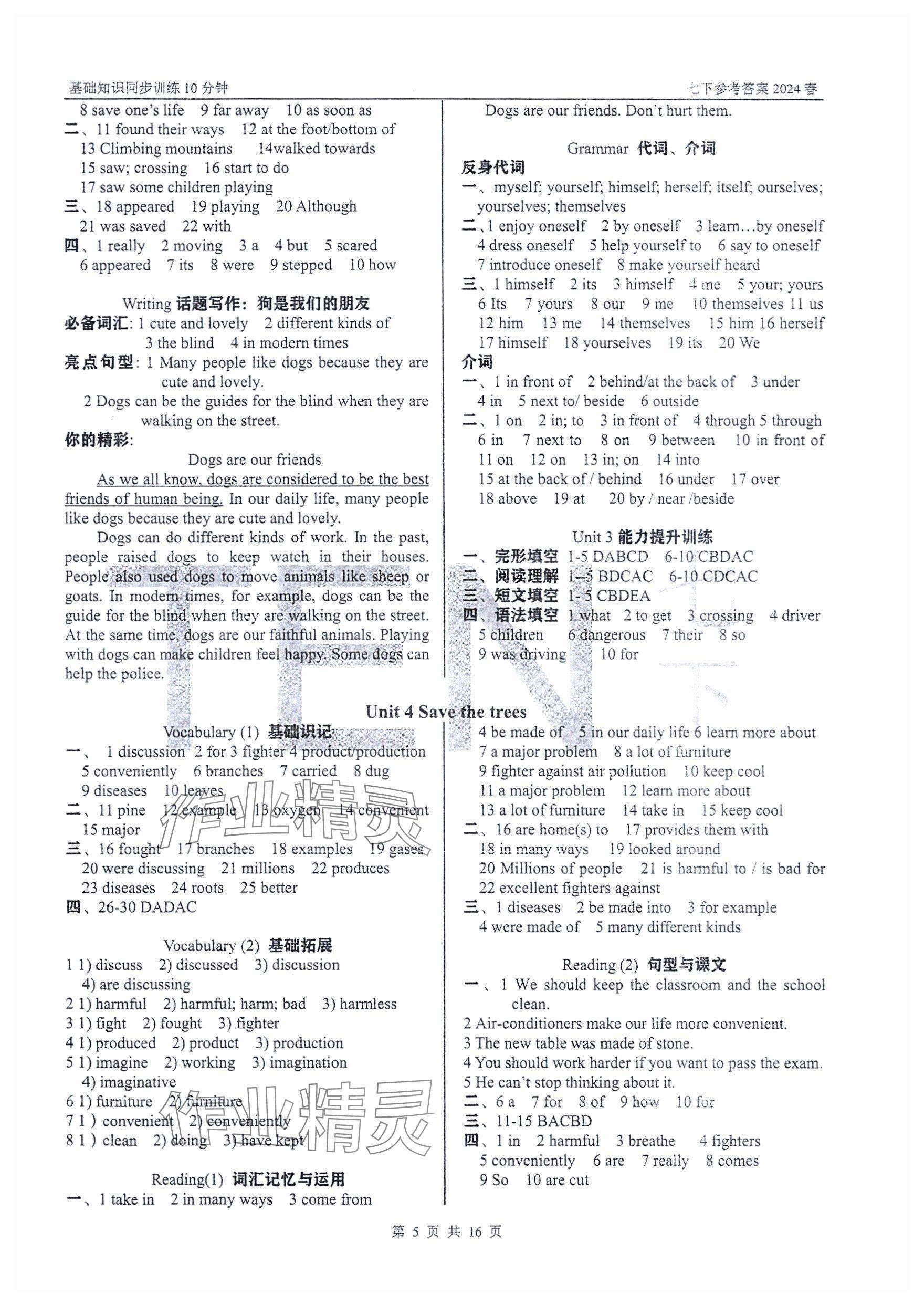 2024年基础知识同步训练10分钟七年级英语下册沪教版深圳专版 参考答案第4页