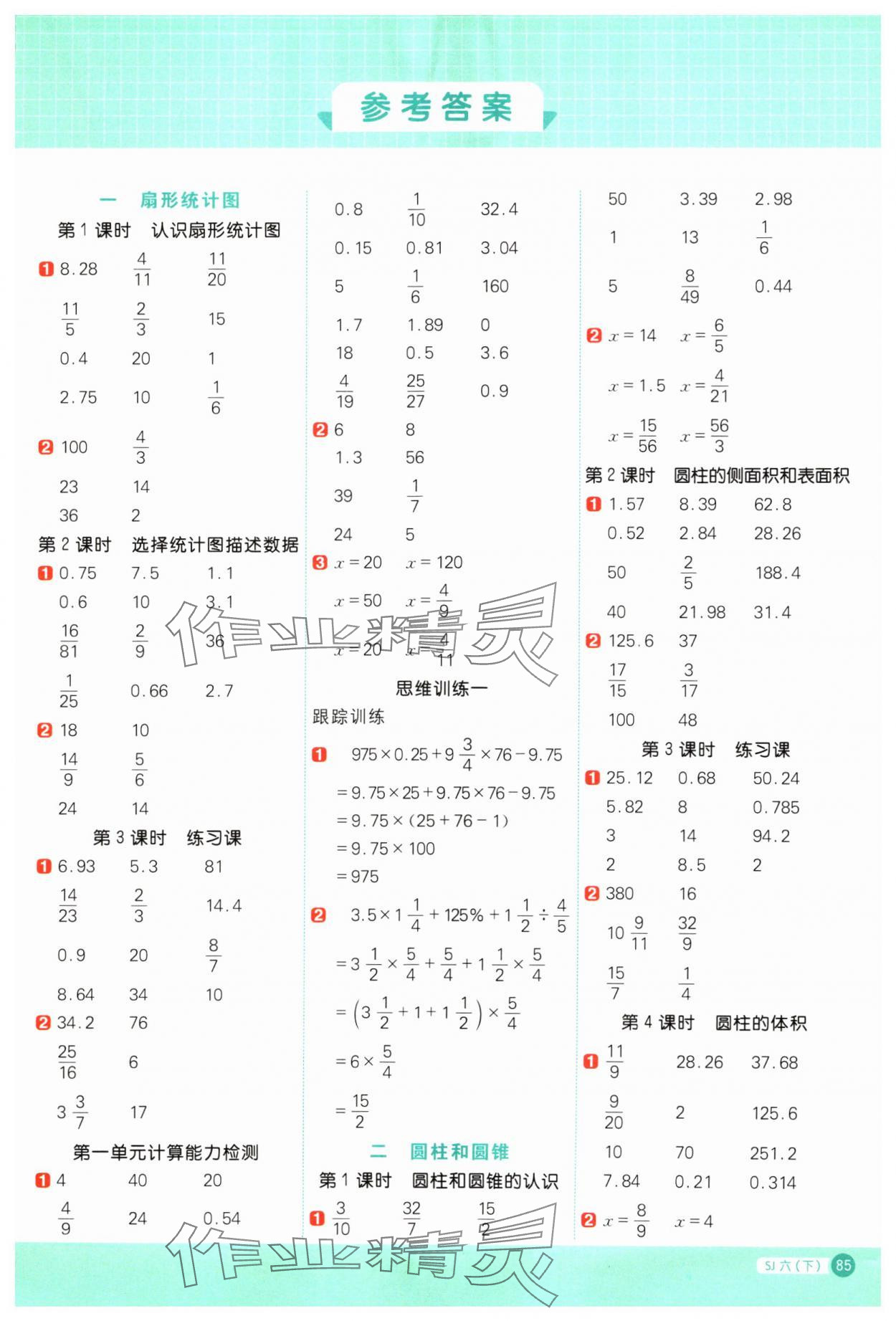2024年阳光同学计算小达人六年级数学下册苏教版 第1页