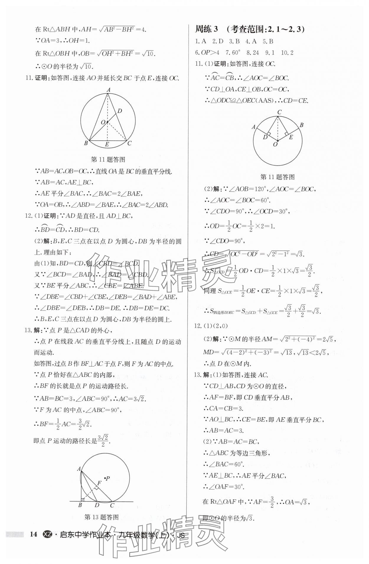 2024年啟東中學(xué)作業(yè)本九年級數(shù)學(xué)上冊蘇科版徐州專版 參考答案第14頁