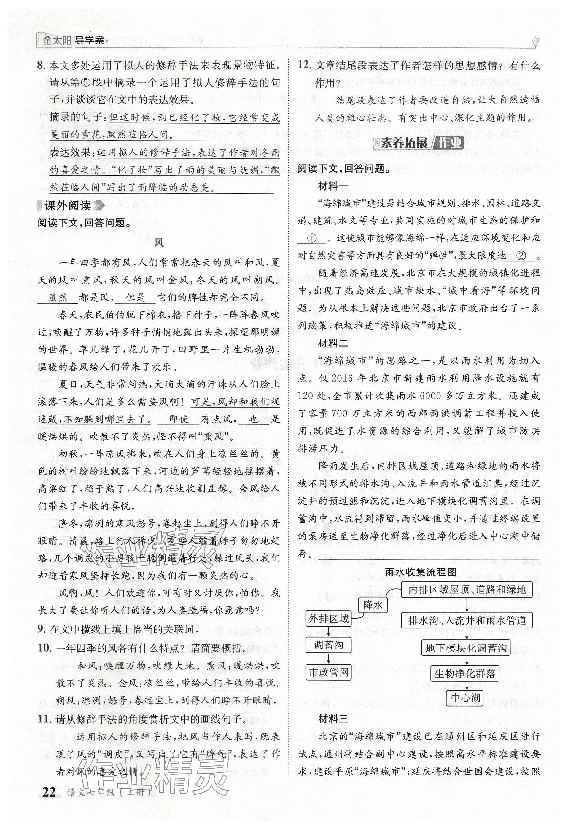 2024年金太陽導學案七年級語文上冊人教版 參考答案第22頁