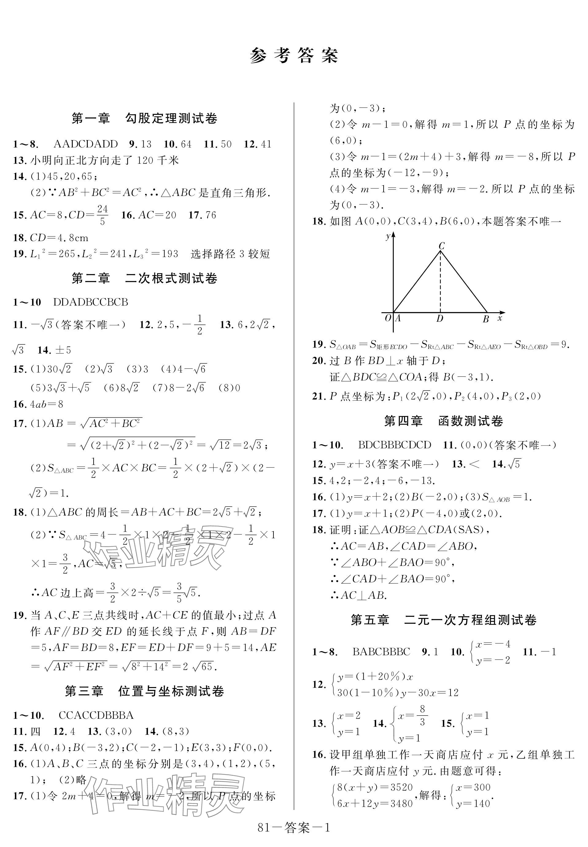 2024年一本通武汉出版社八年级数学上册北师大版核心板 参考答案第1页