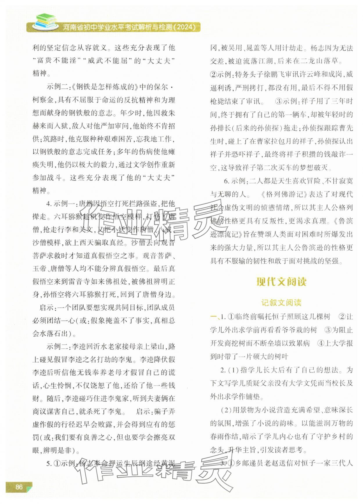 2024年河南省初中学业水平考试解析与检测语文上册 参考答案第3页