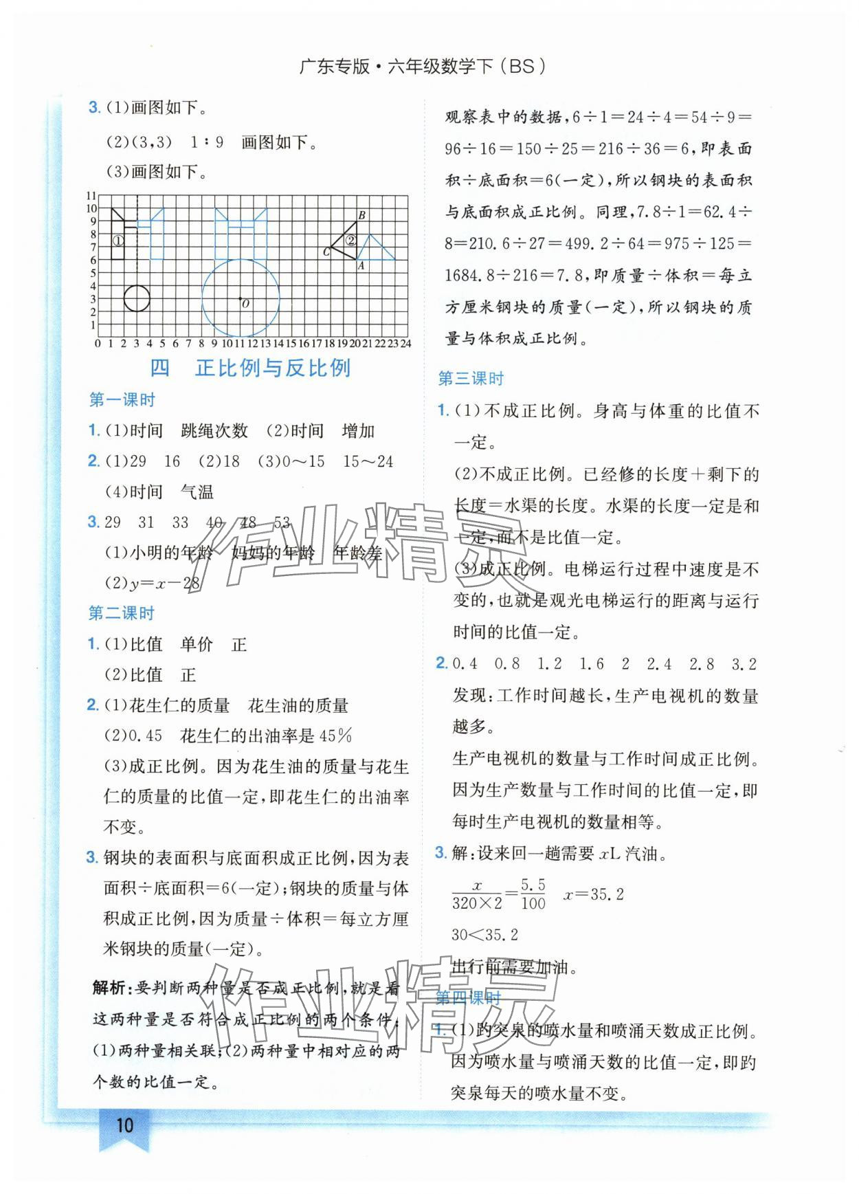 2024年黄冈小状元作业本六年级数学下册北师大版广东专版 参考答案第10页