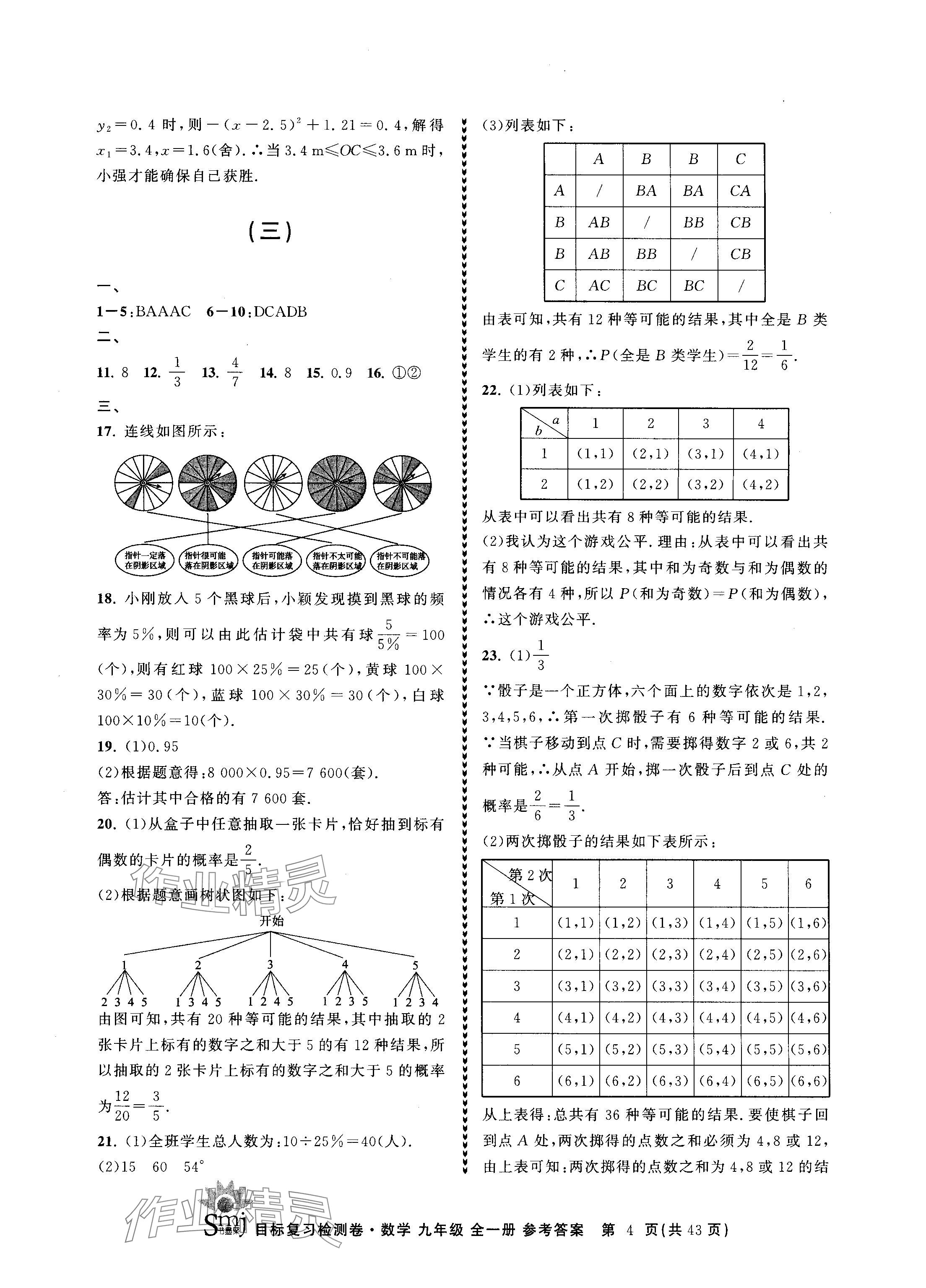 2024年目標復(fù)習(xí)檢測卷九年級數(shù)學(xué)全一冊浙教版 參考答案第4頁