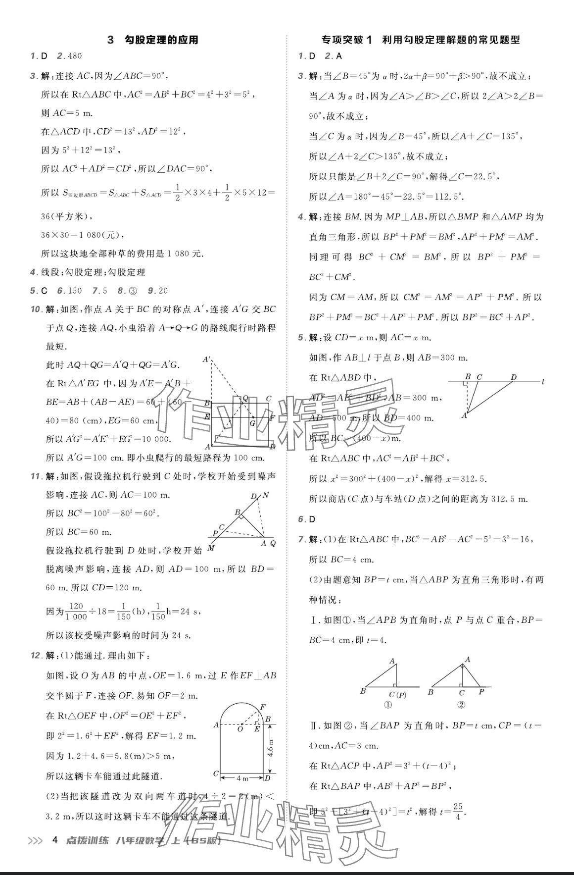 2024年點撥訓(xùn)練八年級數(shù)學(xué)上冊北師大版 參考答案第3頁