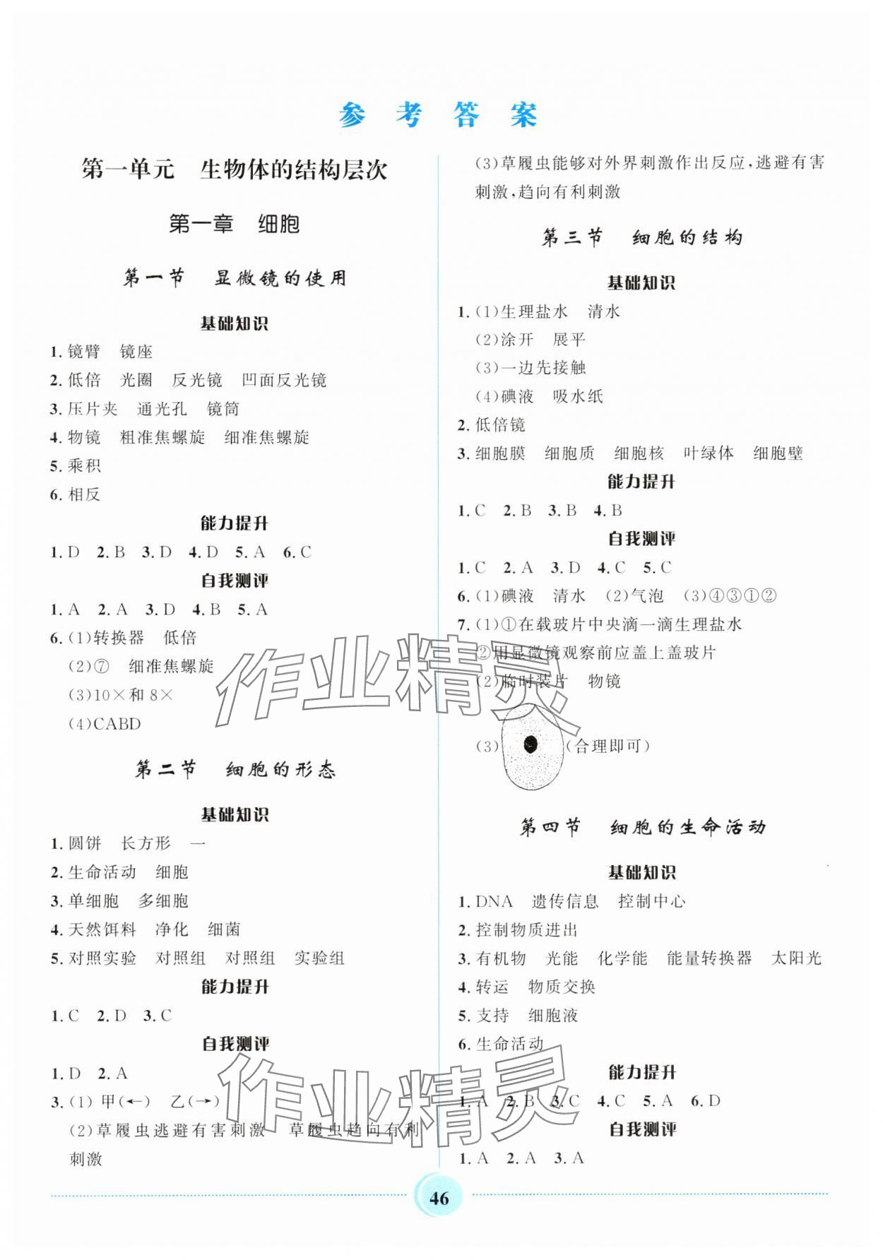 2024年奪冠百分百初中精講精練七年級(jí)生物上冊(cè)冀少版 參考答案第1頁