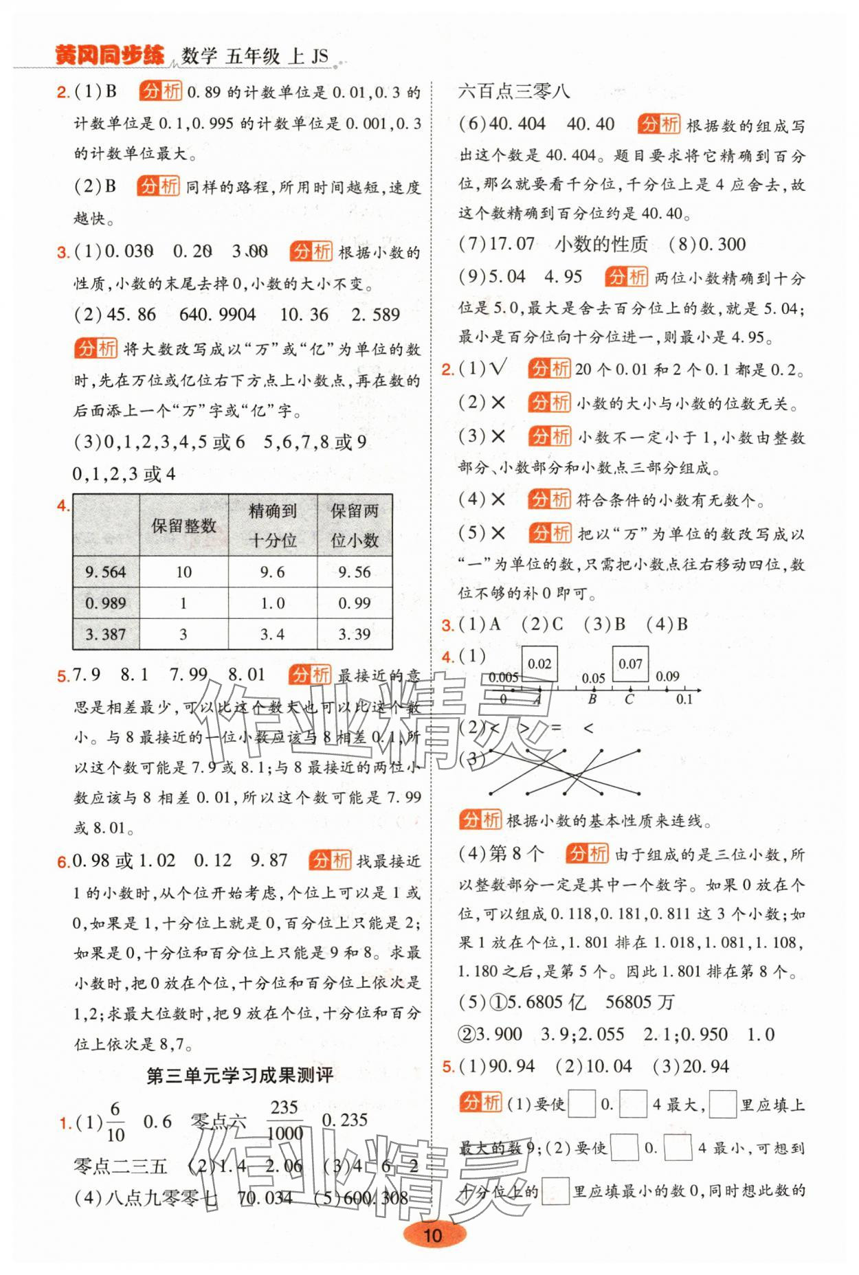 2024年黃岡同步練一日一練五年級數(shù)學(xué)上冊蘇教版 參考答案第10頁